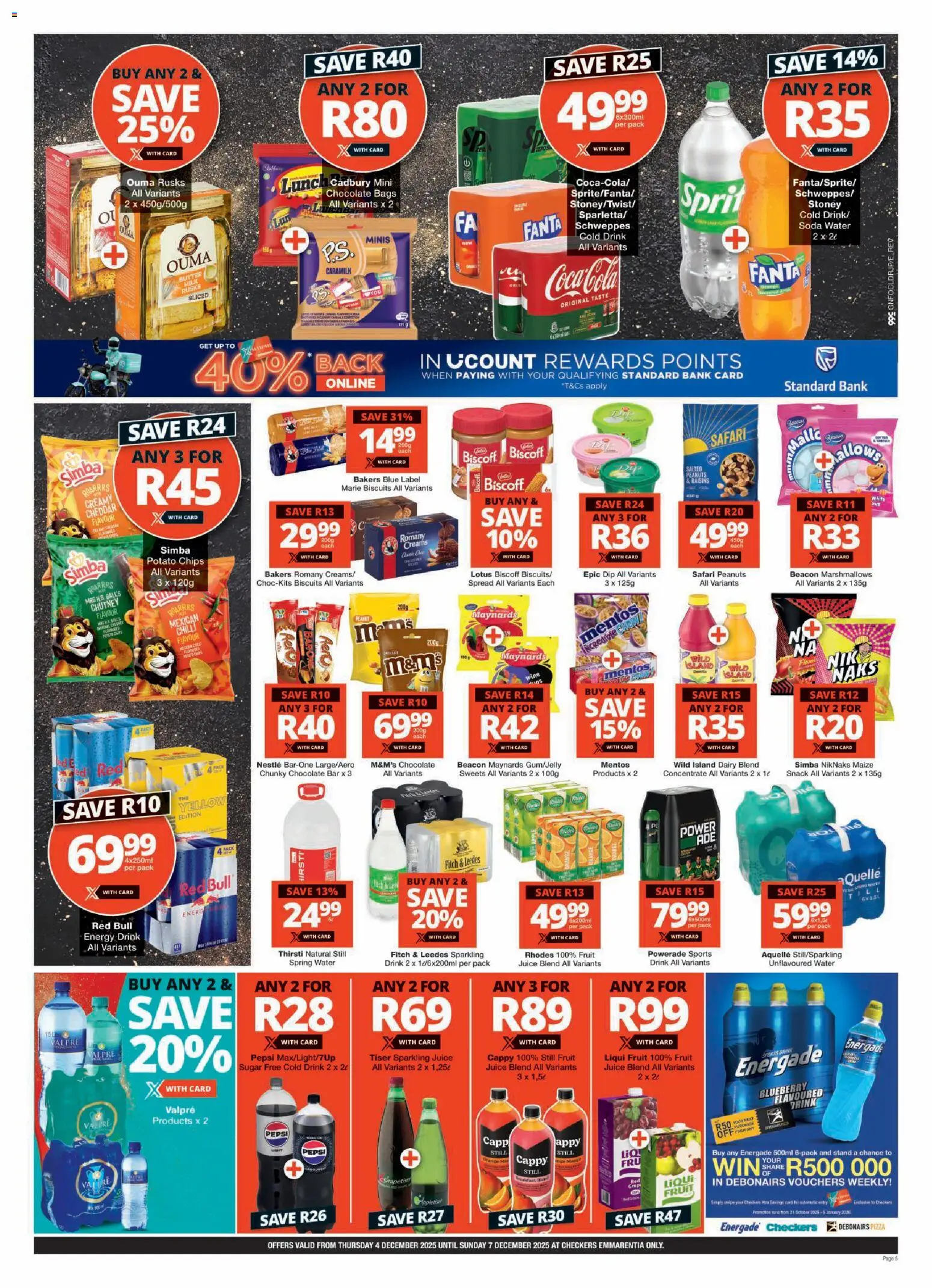 New Checkers catalogue – valid from 04.12.2025 | Page: 5 | Products: Tuna, Pizza, Peanuts, Dairy blend