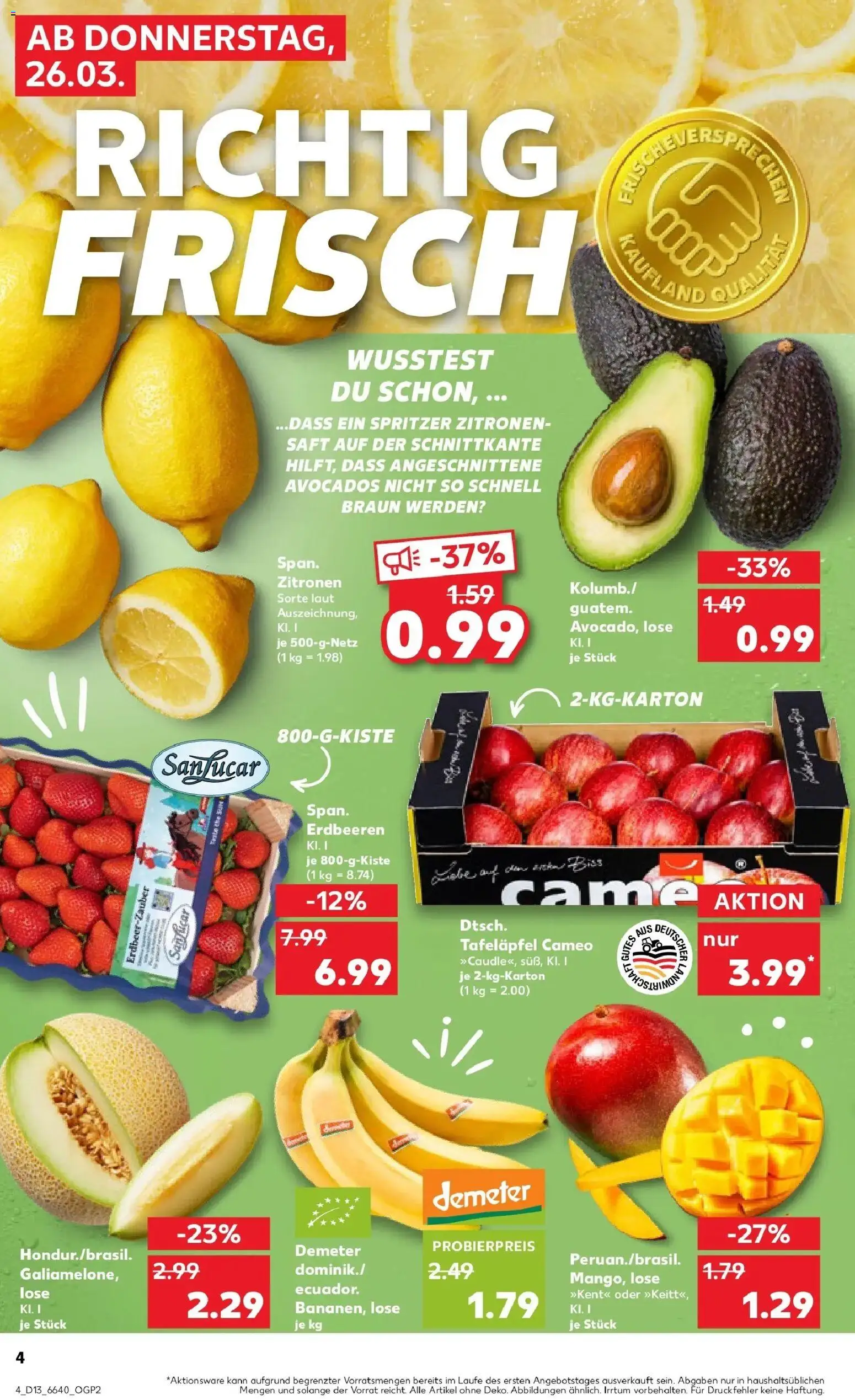 Kaufland Prospekt Hechingen	 – gültig ab 26.03.2026 | Seite: 4 | Produkte: Apple, Mango, Saft, Zitronen