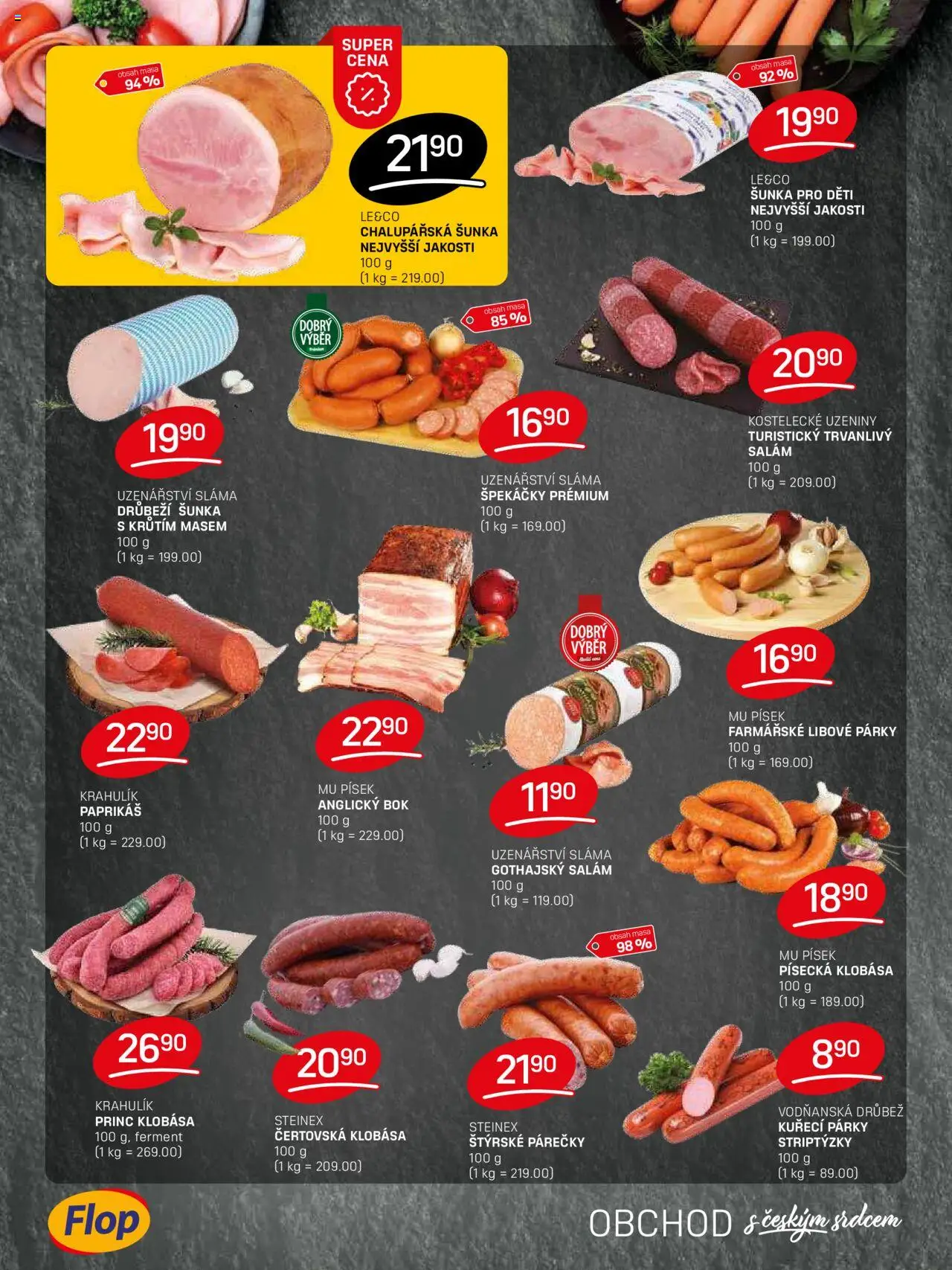 Flop leták od 13.08.2025 | Strana: 2 | Produkty: Šunka, Špekáčky, Klobása, Uzeniny