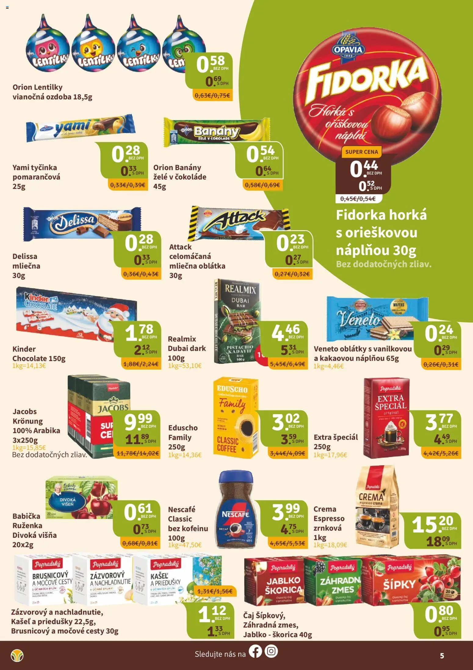 Nové Nitrazdroj akcie – leták je platný od 21.11.2025 | Strana: 5 | Produkty: Banány, Čaj, Kinder