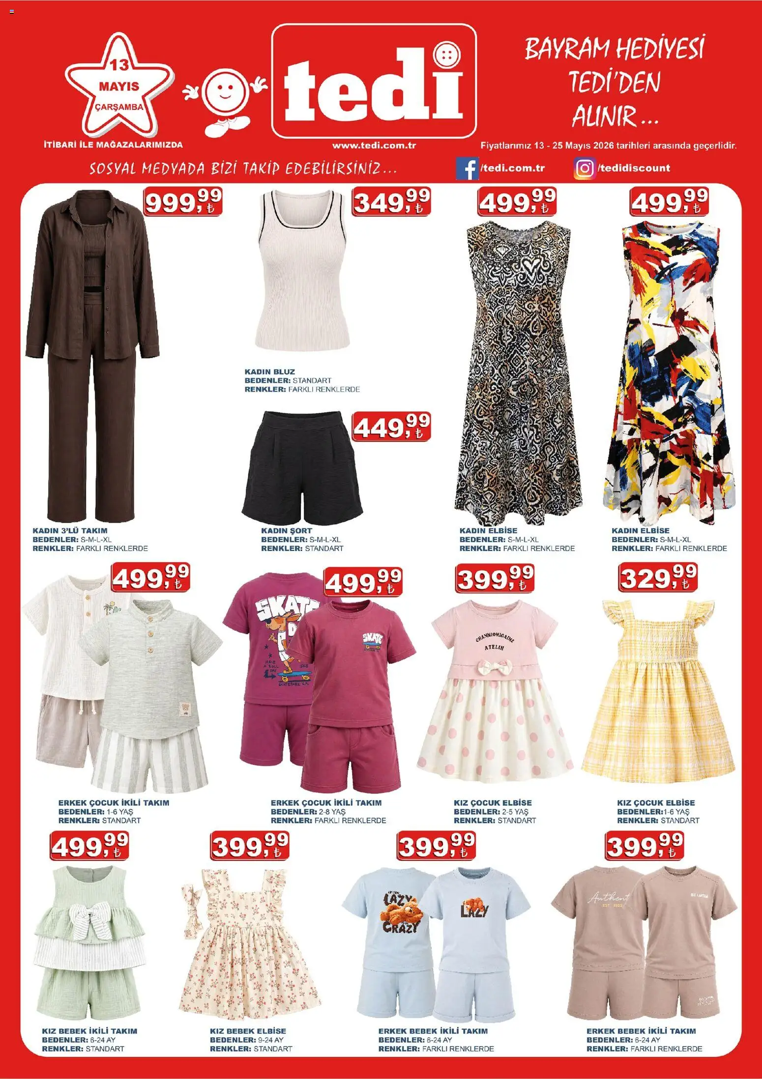 Tedi  Katalog - 13.05.2026 tarihinden itibaren geçerlidir | Sayfa: 1 | Ürünler: Bluz, Şort, Elbise