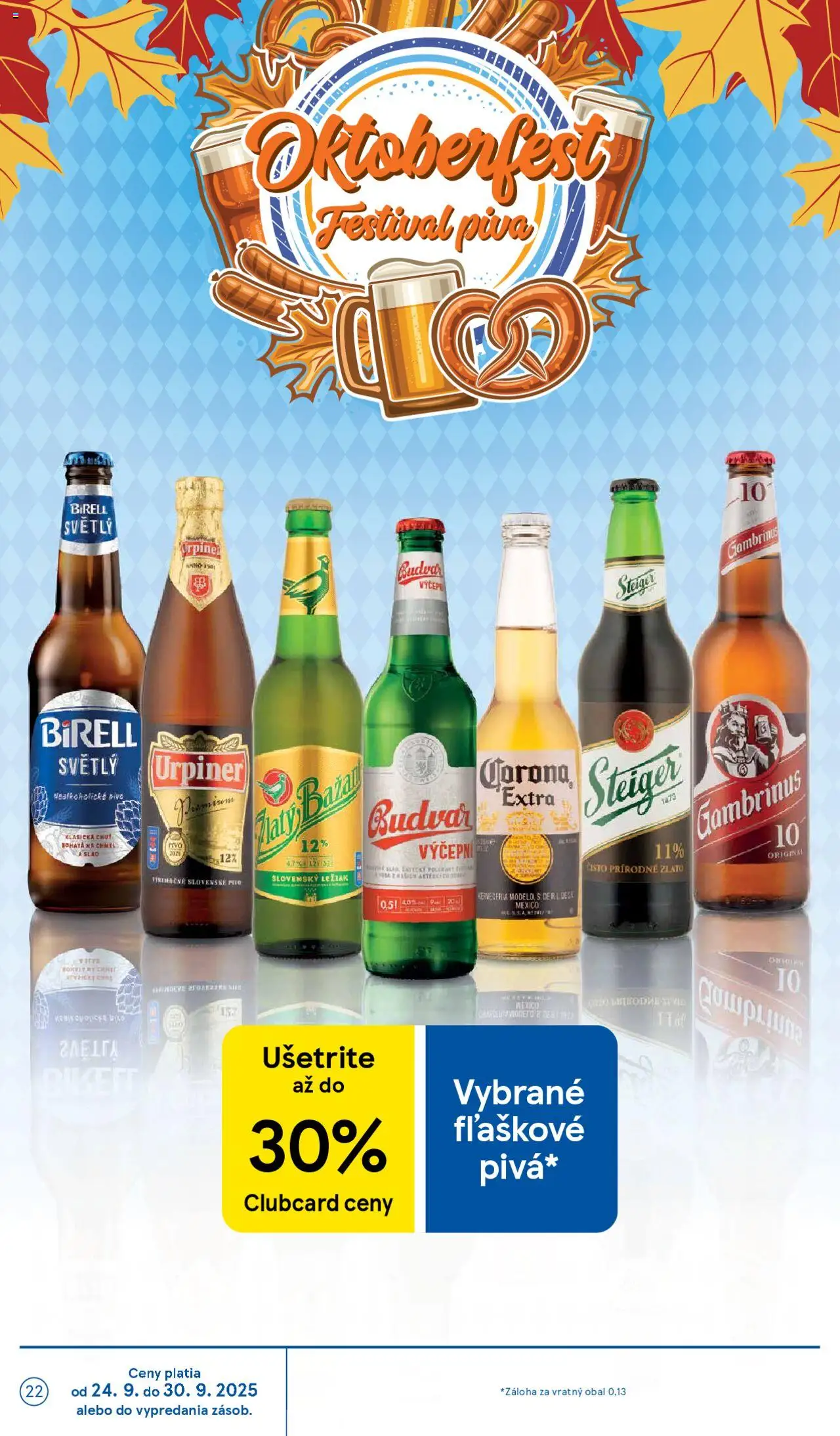 Nové Tesco akcie – leták je platný od 24.09.2025 | Strana: 22 | Produkty: Pivo, Zlatý Bažant, Gambrinus, Urpiner