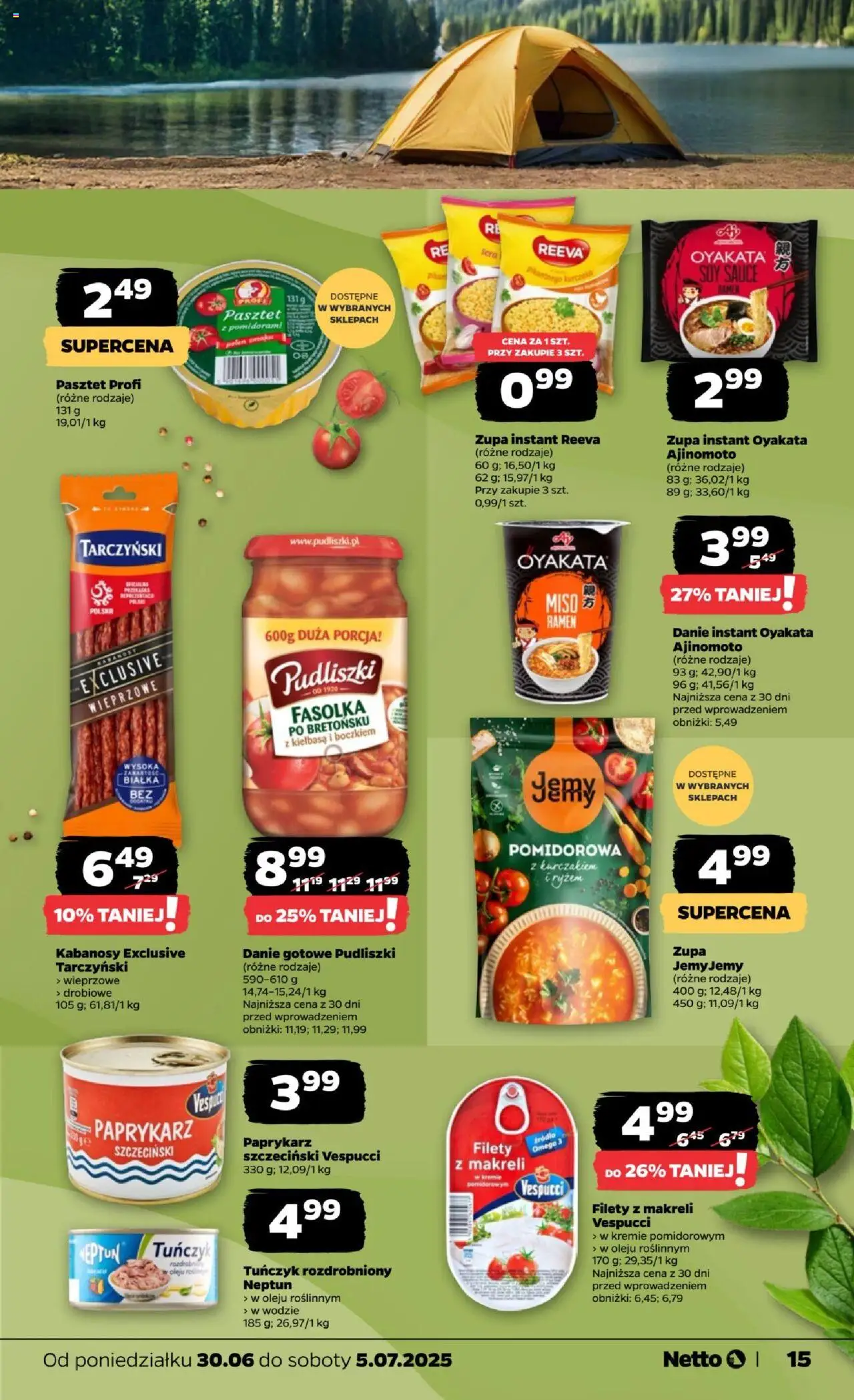 Netto gazetka - Spożywcza od 30.06.2025 | Strona: 15 | Produkty: Kiełbasa, Paprykarz, Paprykarz szczeciński, Kabanosy