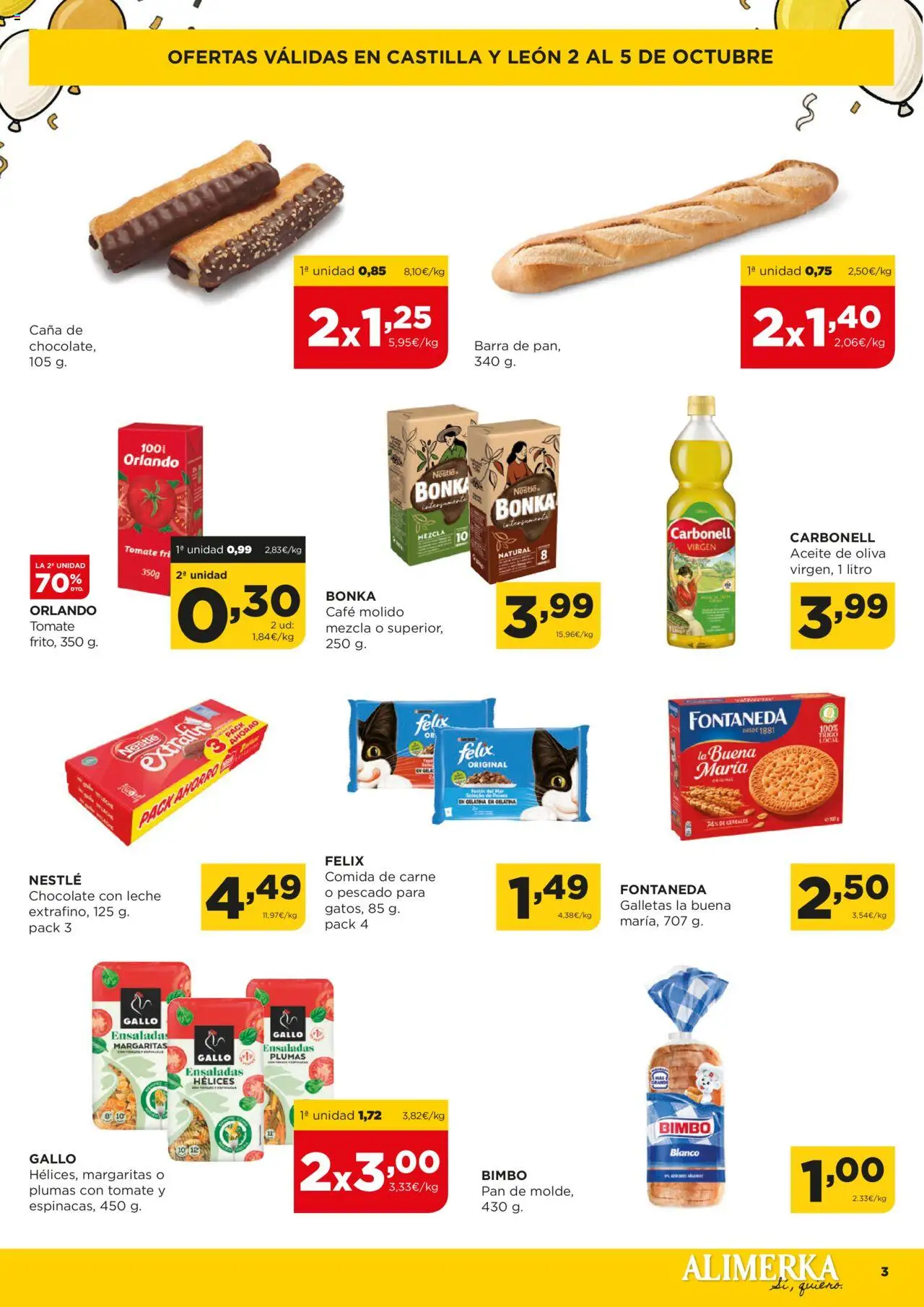 Alimerka folleto Castilla y León │ válido desde el 02.10.2025 | Página: 3 | Productos: Chocolate, Pescado, Café molido, Chocolate con leche