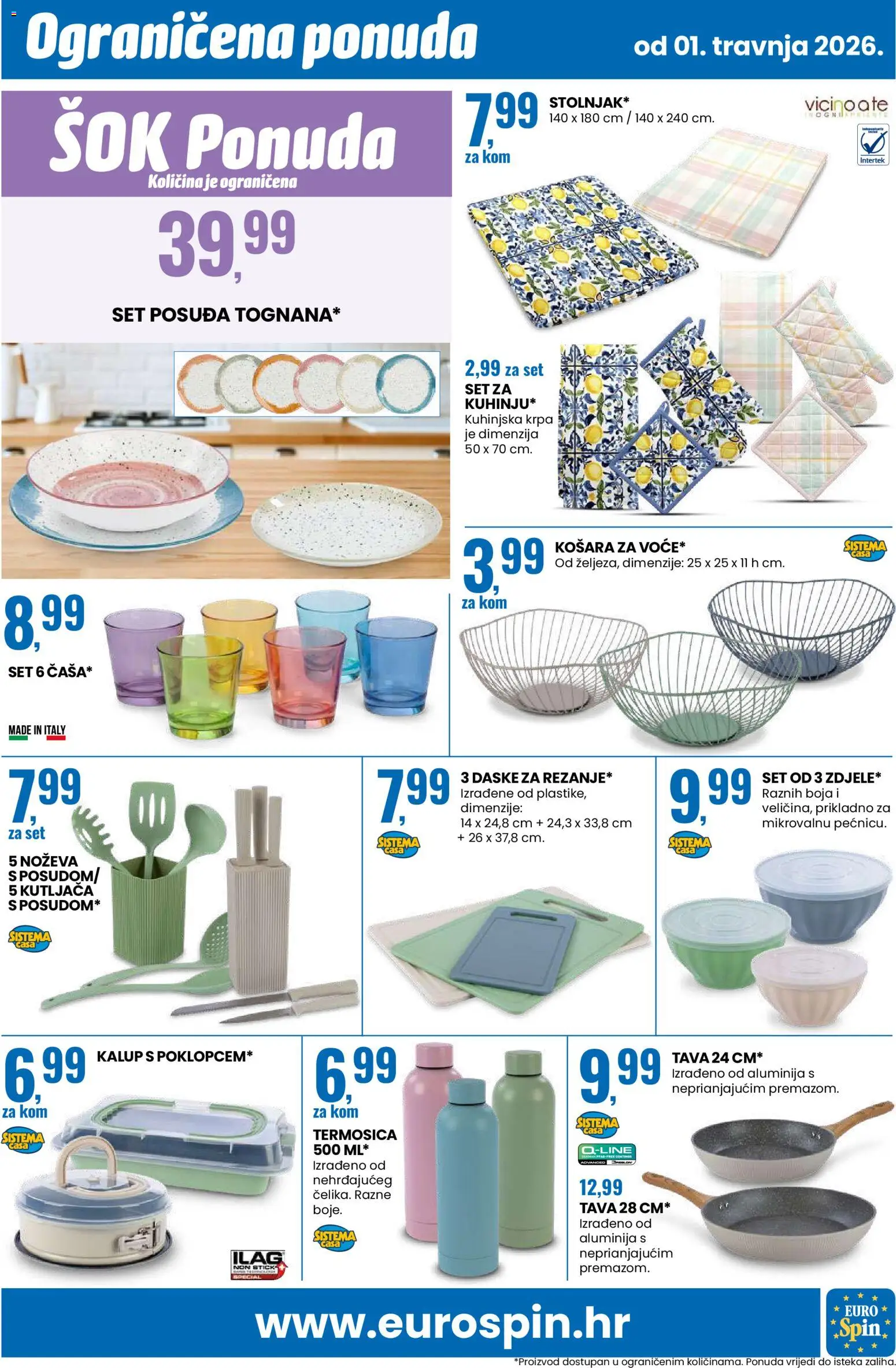 Eurospin katalog | vrijedi od 01.04.2026 | Stranica: 15 | Proizvodi: Košara, Sok, Krpa, Tava