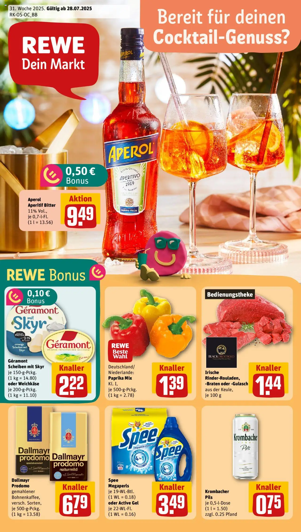 Rewe Prospekt 	 - gültig ab dem 28.07.2025 | Seite: 1 | Produkte: Dallmayr, Spee, Krombacher, Dallmayr prodomo