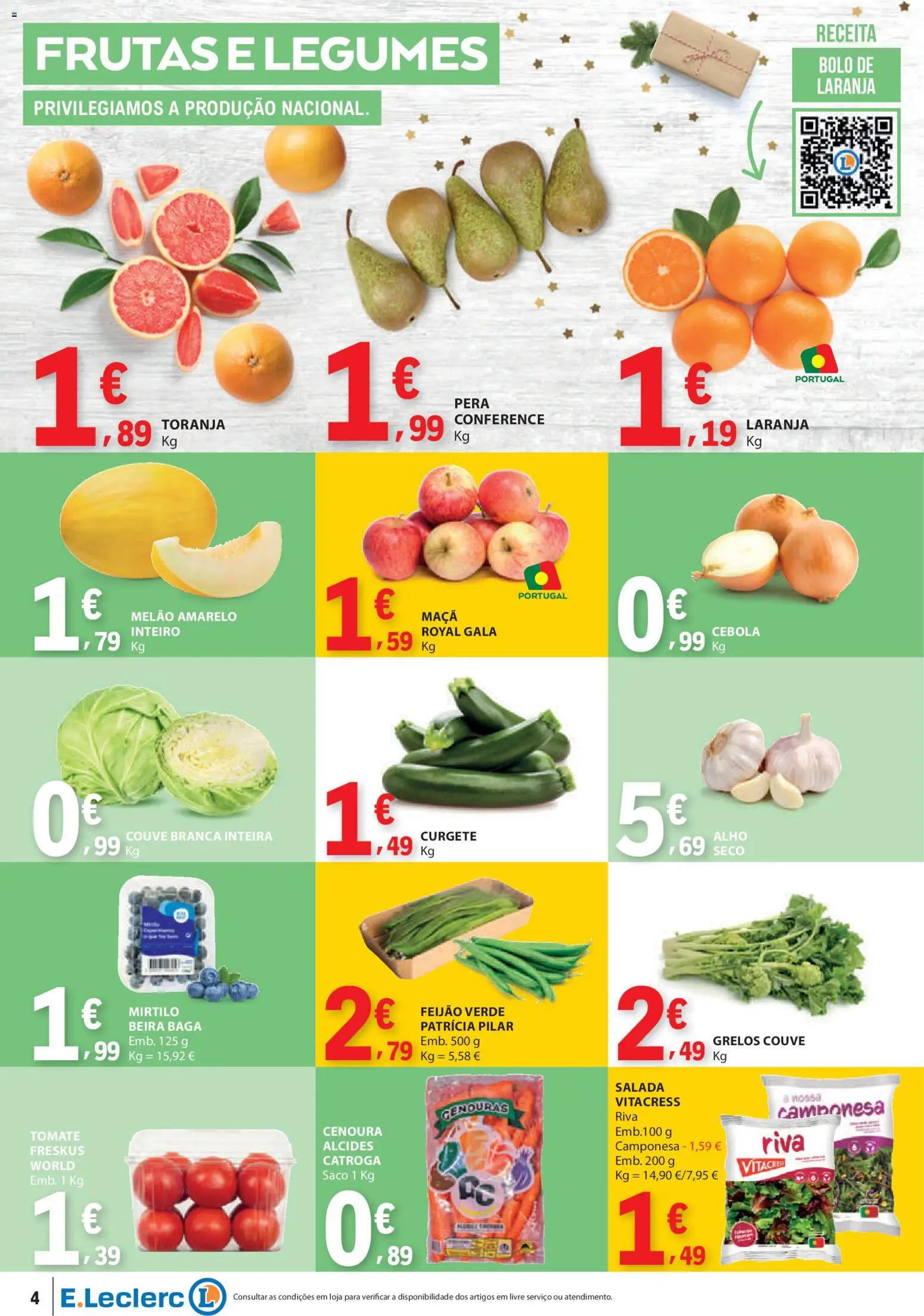 E.Leclerc folheto │ válido de 04.12.2025 | Página: 4 | Produtos: Curgete, Maça, Salada, Couve