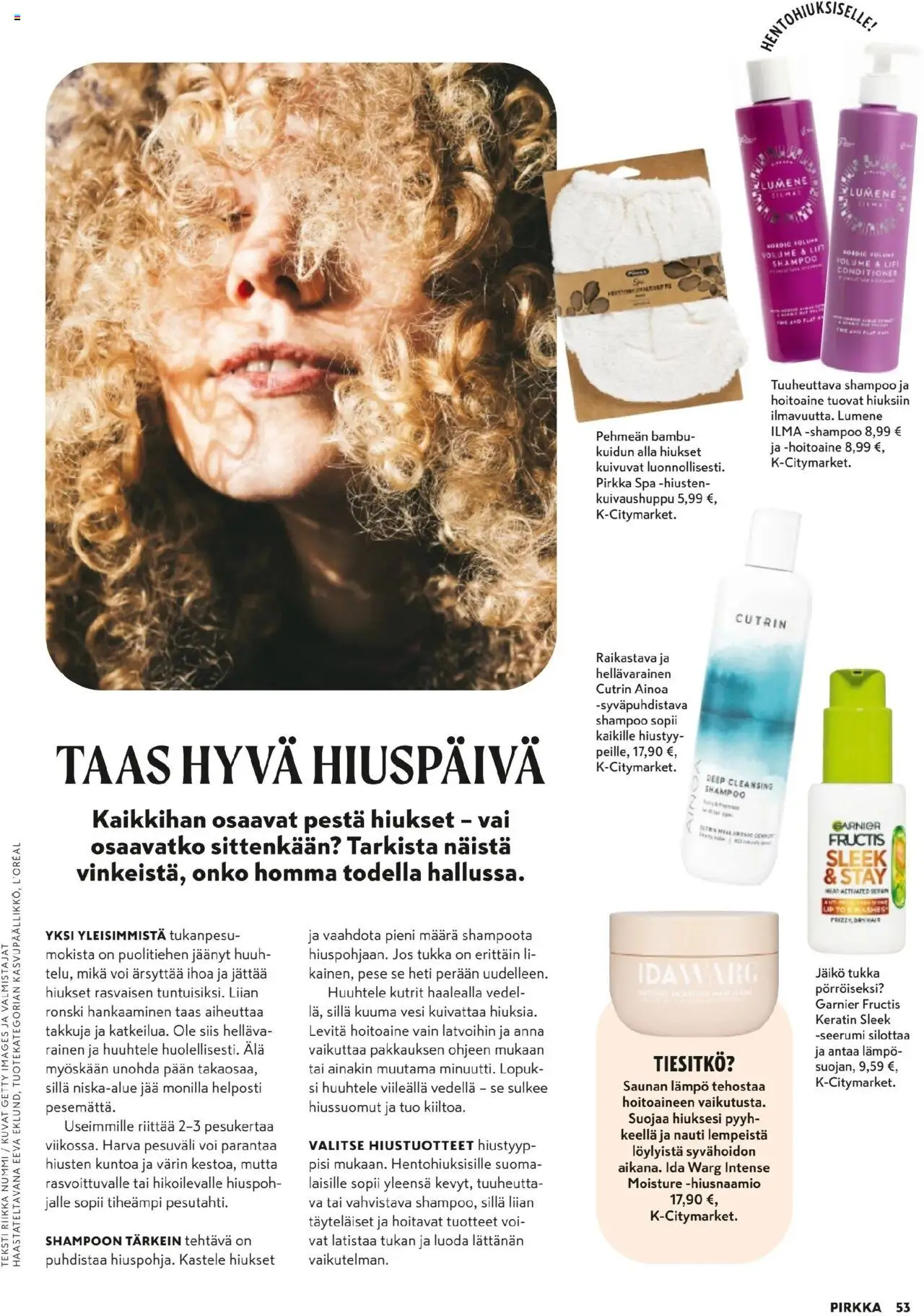 K-Citymarket - Pirkka – voimassa 01.10.2025 alkaen | Sivu: 53 | Tuotteet: Shampoo, Hiusnaamio, Seerumi, Voi