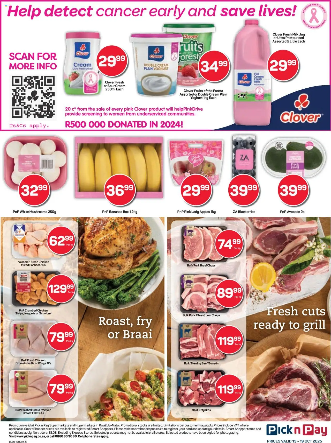 New Pick n Pay catalogue – valid from 13.10.2025 | Page: 6 | Products: Mushrooms, Magdalenas, Milk, Beef