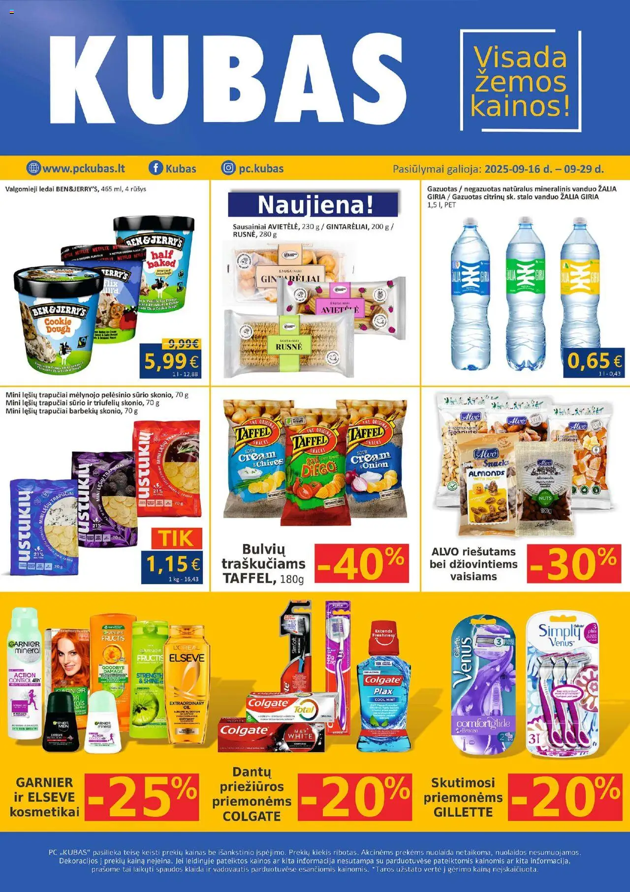 Kubas akcijos nuo 16.09.2025 | Puslapis: 1 | Prekių: Sausainiai, Ledai, Valgomieji ledai, Mineralinis vanduo