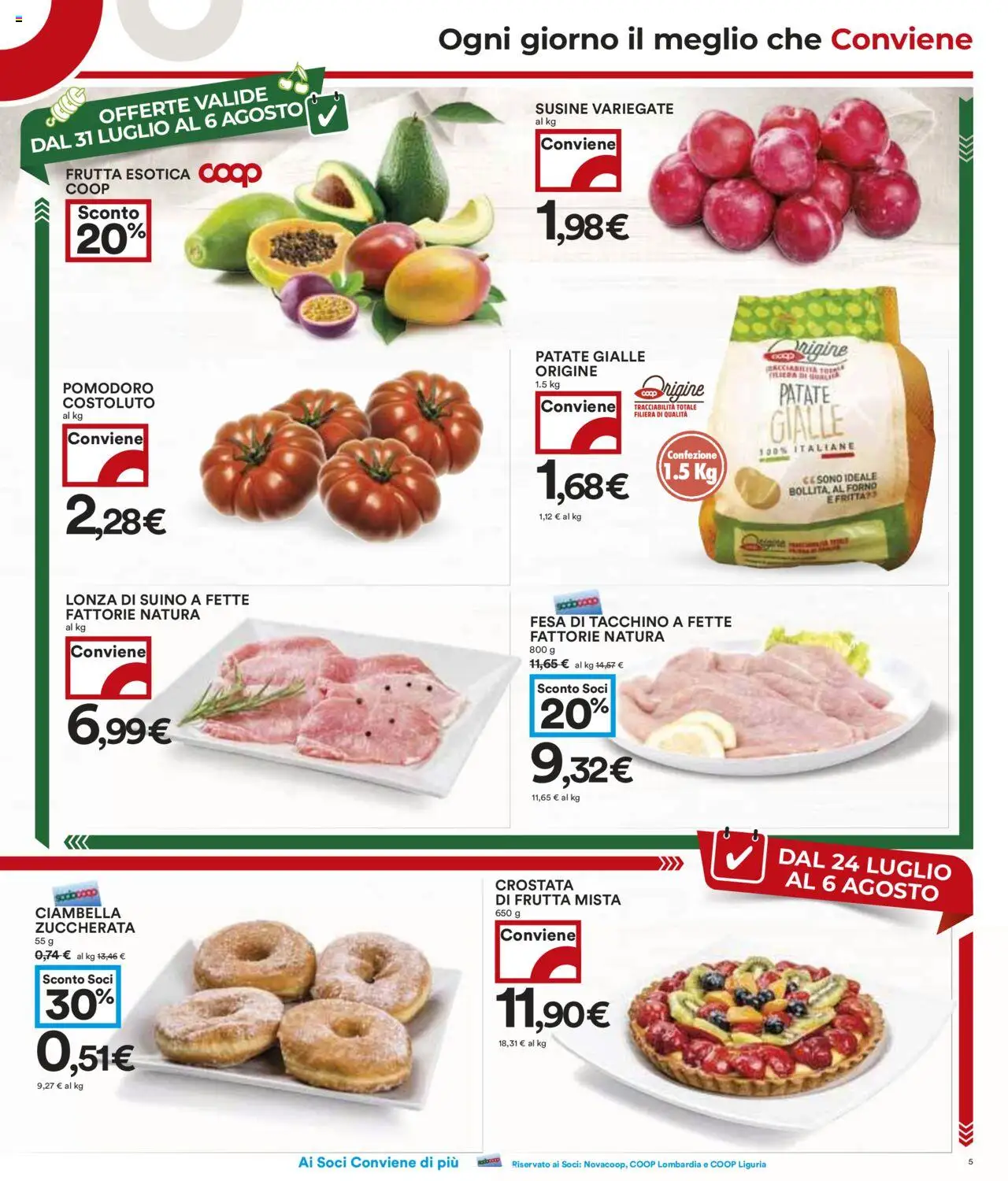 Volantino COOP del 24.07.2025 | Pagina: 5 | Prodotti: Patate, Suino, Tacchino, Susine
