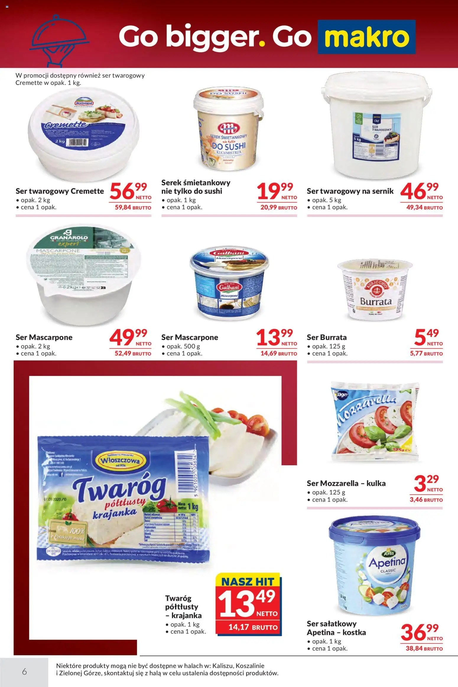 Makro gazetka - Oferta dla gastronomii od 28.04.2026 | Strona: 6 | Produkty: Serek, Ser, Ser mascarpone, Mozzarella