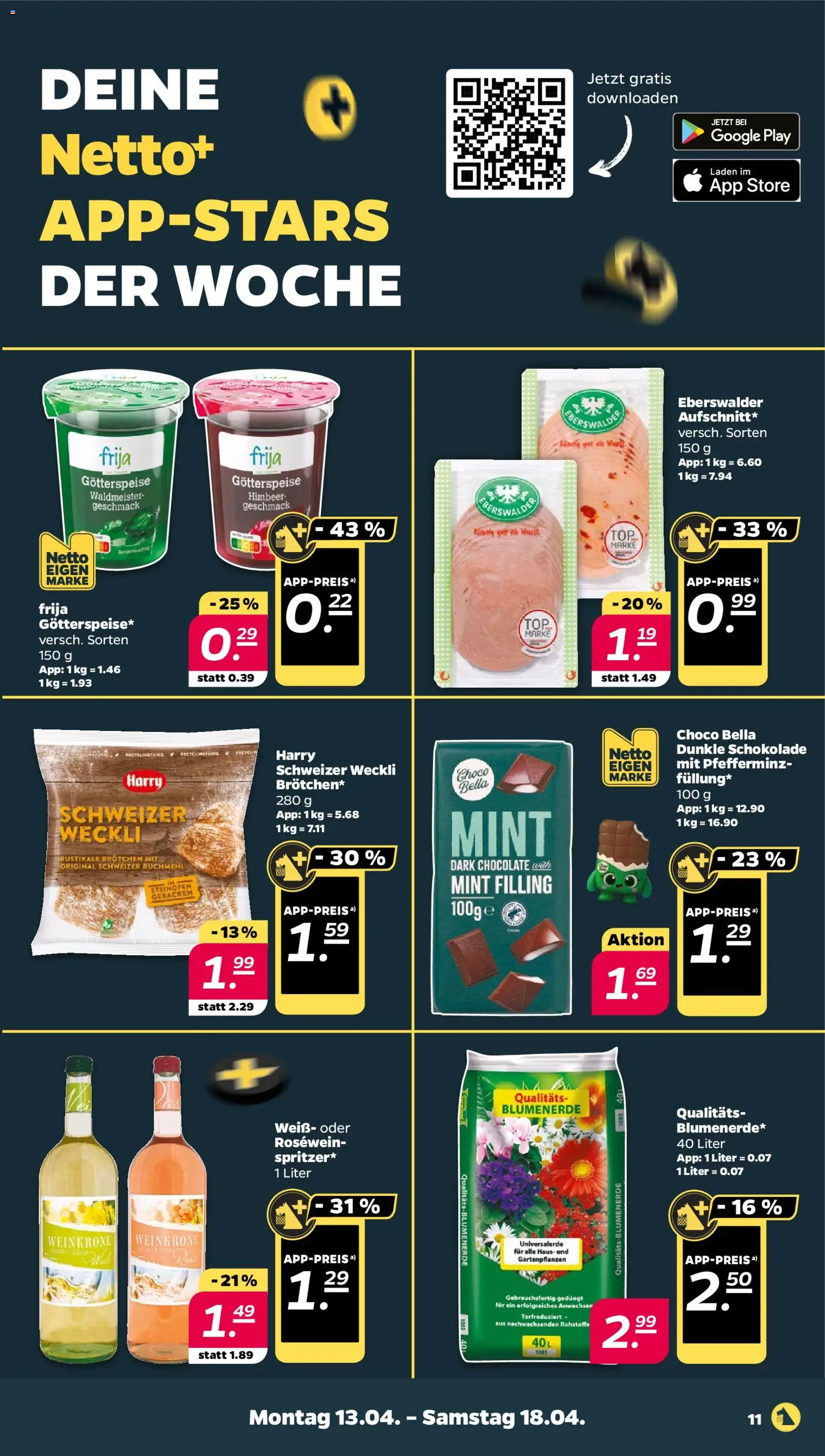 Netto Prospekt 	 – gültig ab 13.04.2026 | Seite: 11 | Produkte: Schokolade, Rosewein, Dunkle schokolade, Blumenerde