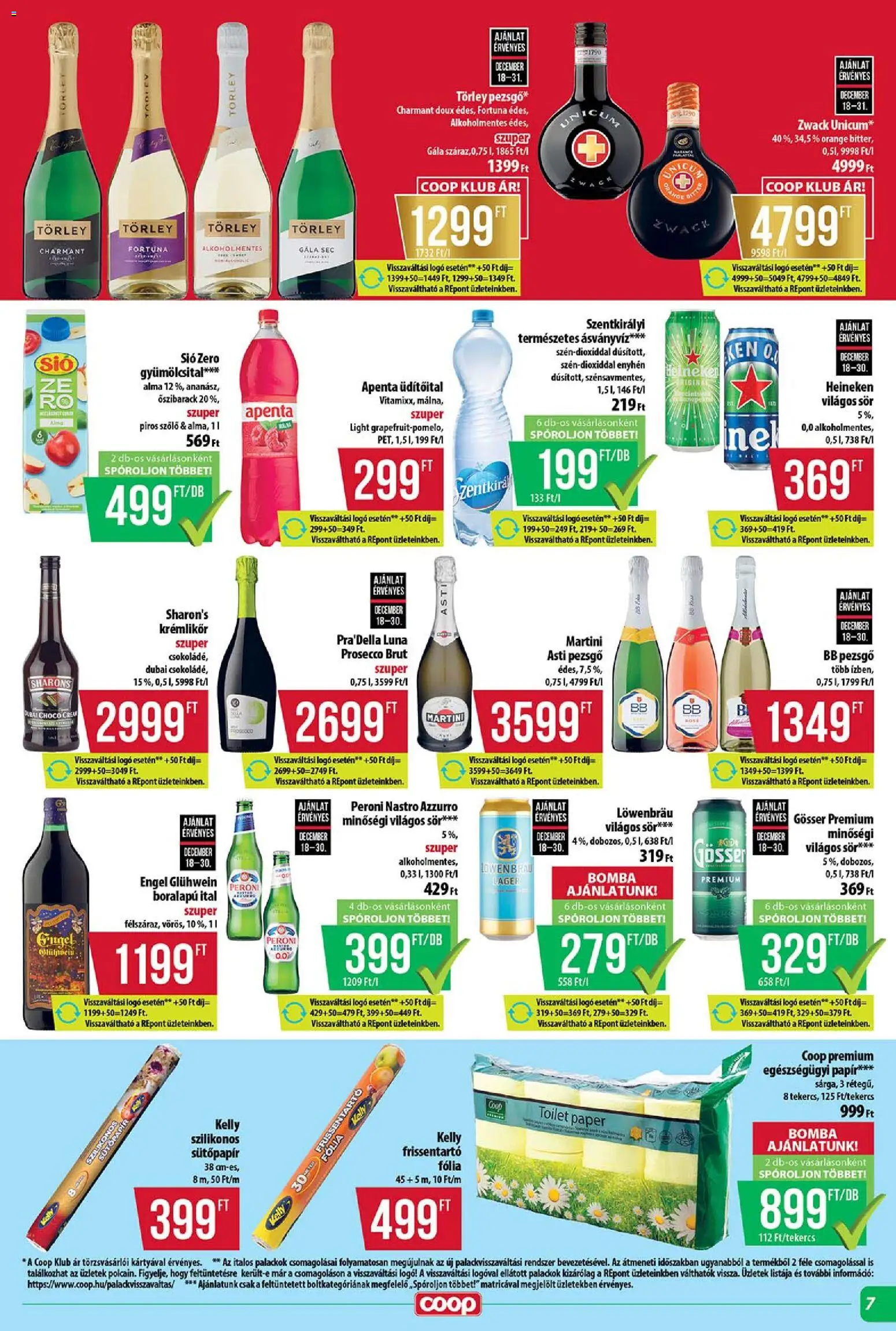 COOP akciós ujság - amely érvényes a következő dátumtól: 18.12.2025 | Oldal: 7 | Termékek: Őszibarack, Gyümölcsital, Krémlikőr, Pezsgő