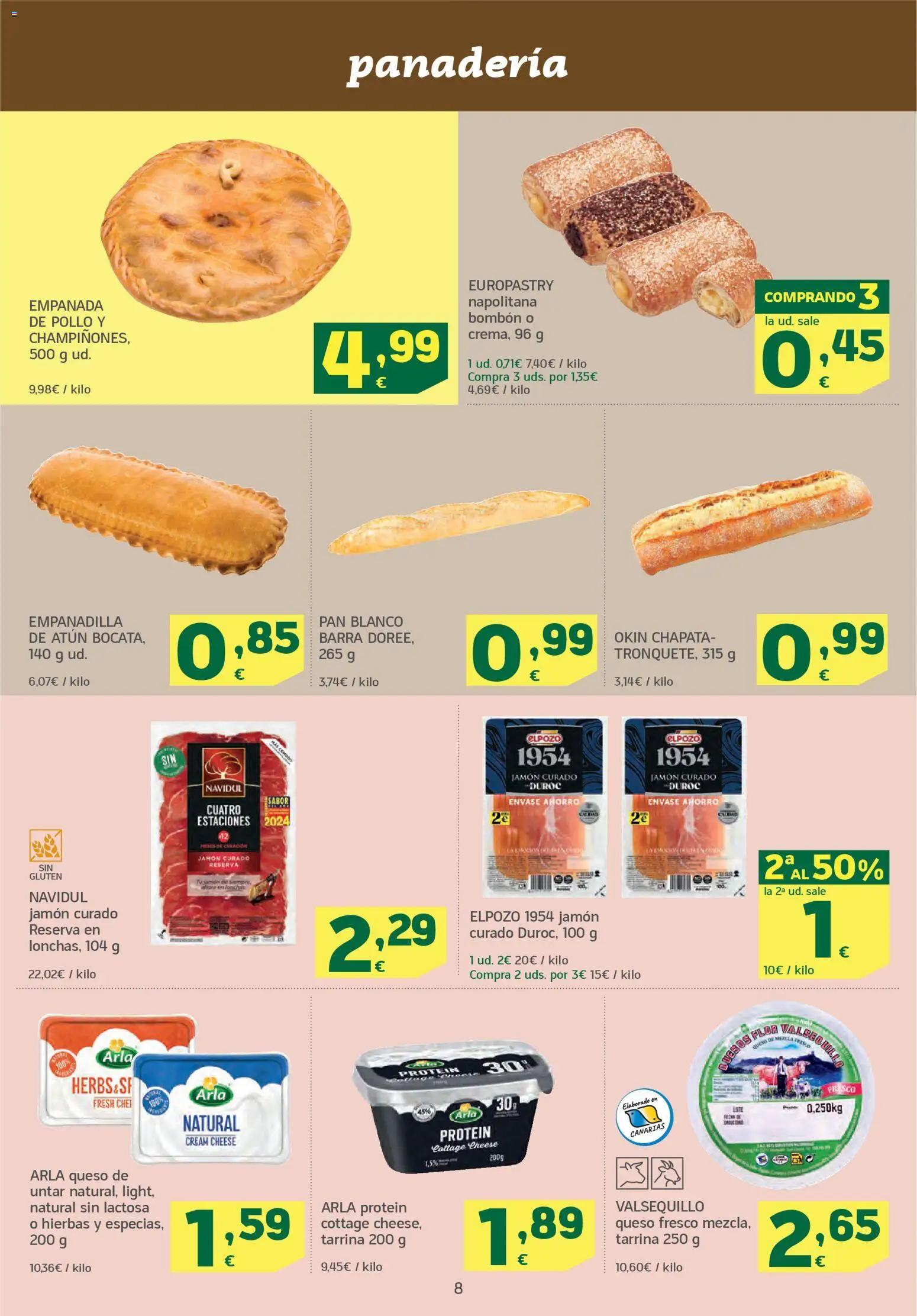 HiperDino folleto │ válido desde el 07.01.2026 | Página: 8 | Productos: Queso, Pan, Jamón, Panadería