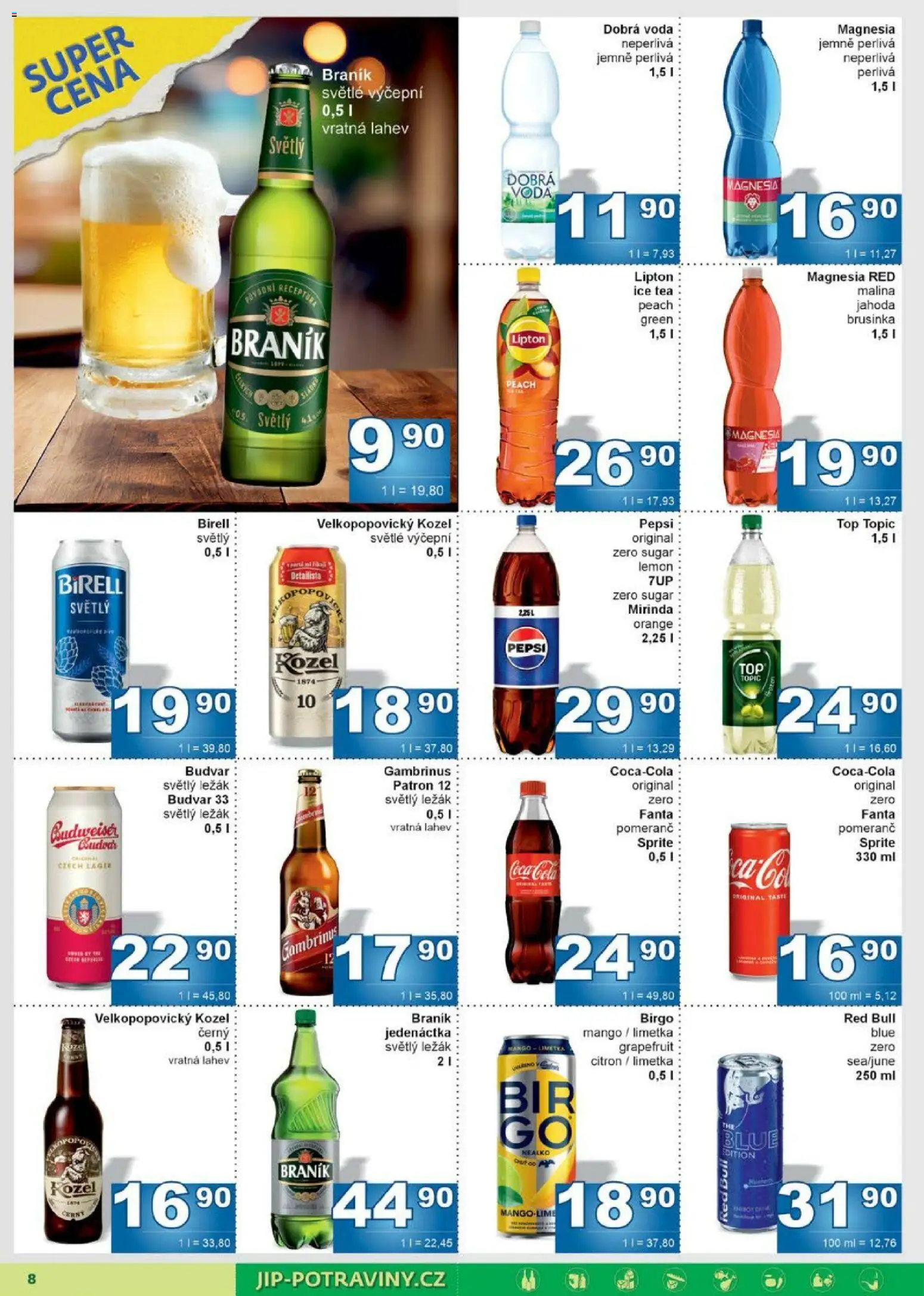 Jip leták od 28.01.2026 | Strana: 8 | Produkty: Budvar, Kozel, Mirinda, Braník