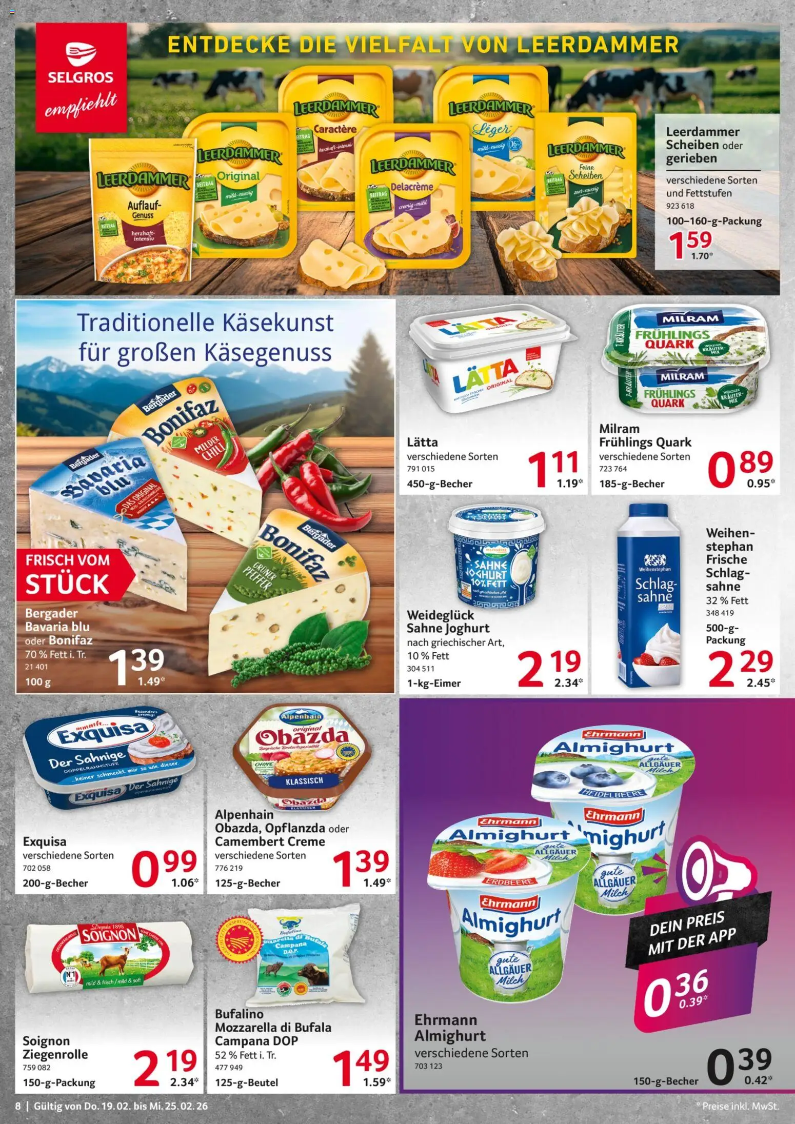 Selgros Prospekt 	 – gültig ab 19.02.2026 | Seite: 8 | Produkte: Mozzarella, Creme, Exquisa, Sahne