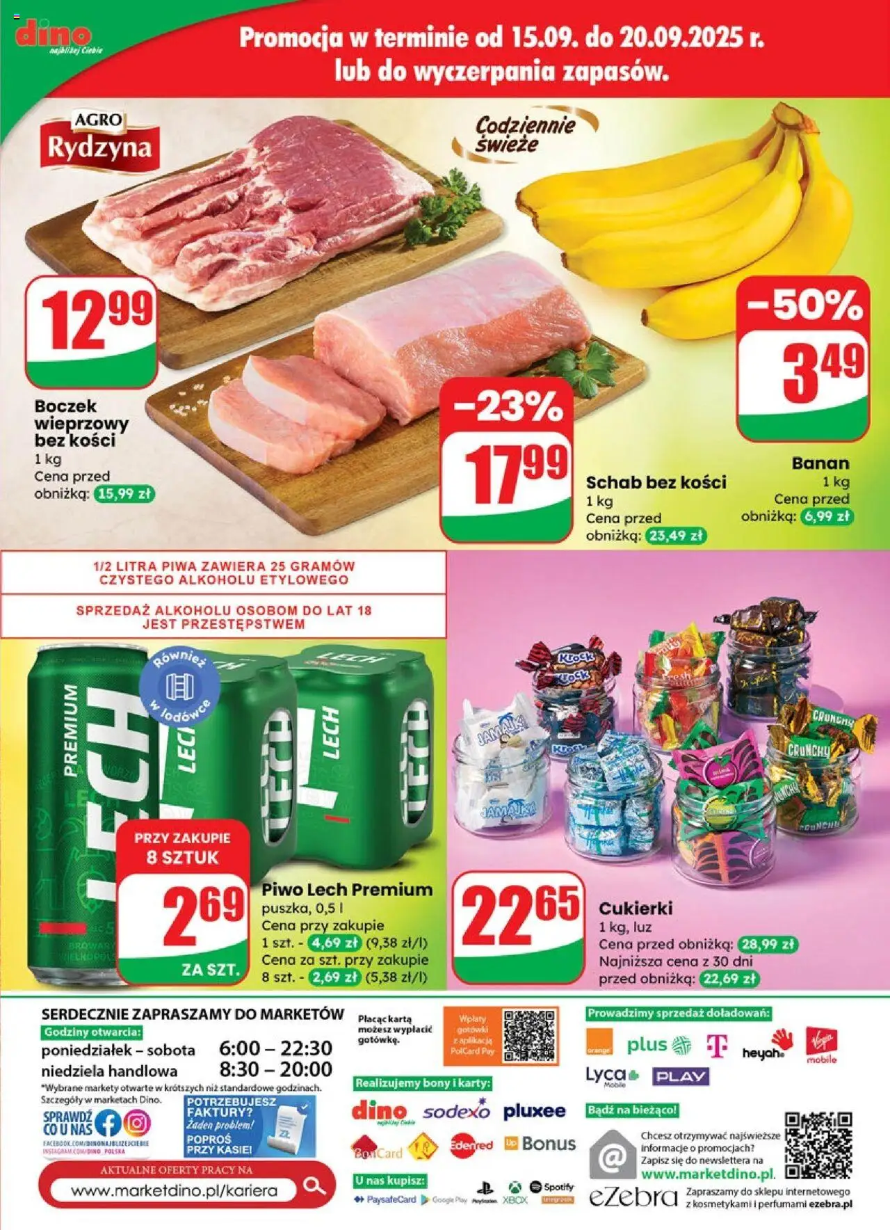 Dino Gazetka od 17.09.2025 | Strona: 71 | Produkty: Karta, Boczek wieprzowy, Schab bez kości, Piwo