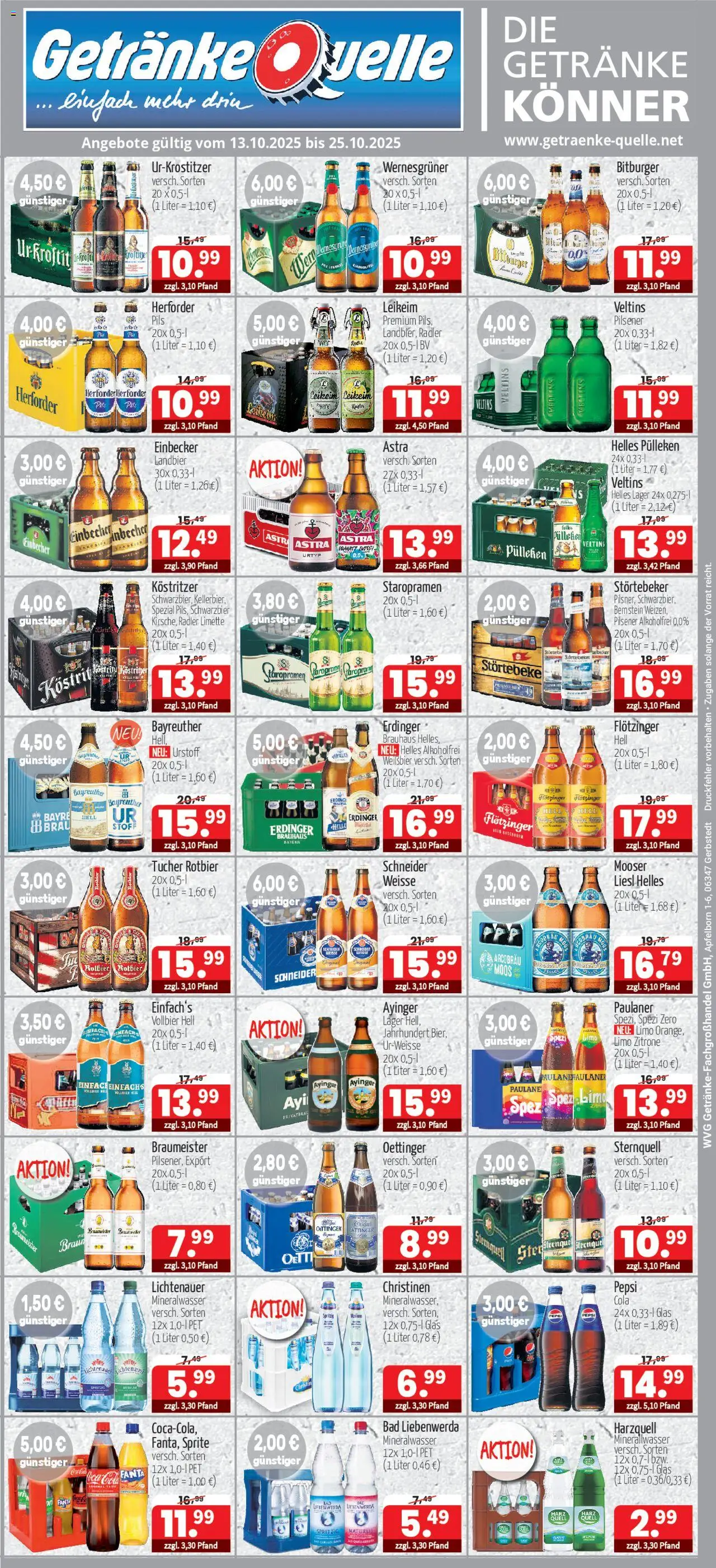 Getränke Quelle Prospekt 	 – gültig ab 13.10.2025 | Seite: 1 | Produkte: Pils, Astra, Oettinger, Mineralwasser