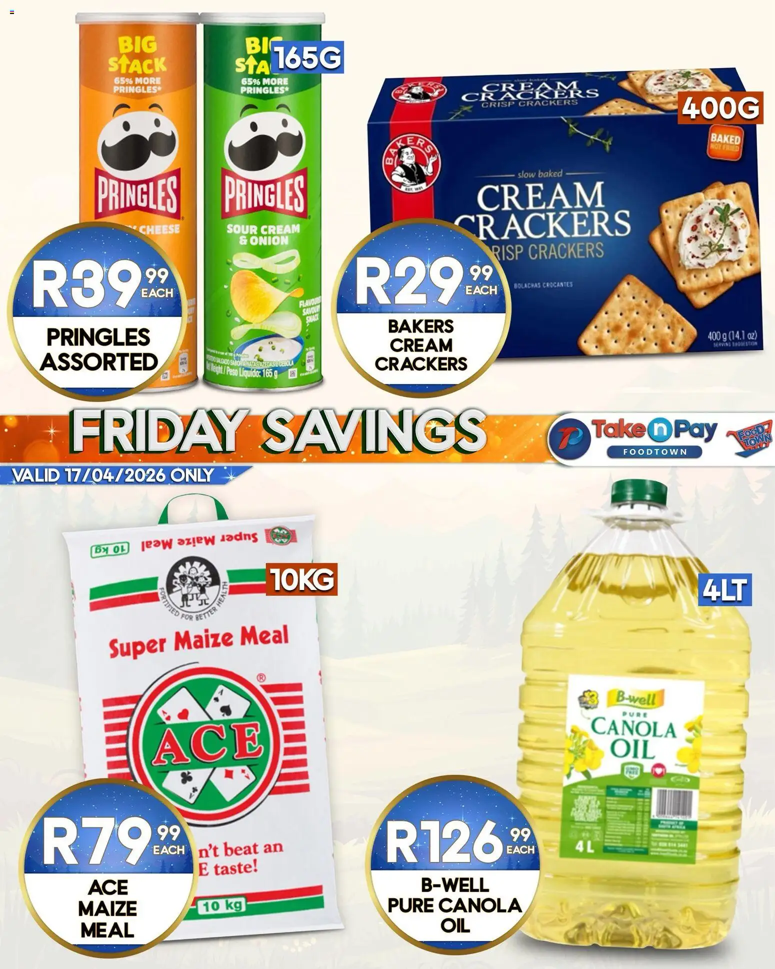 New Take n Pay catalogue – valid from 17.04.2026 | Page: 2 | Products: Maize meal, Cheese, Sour cream, Cream