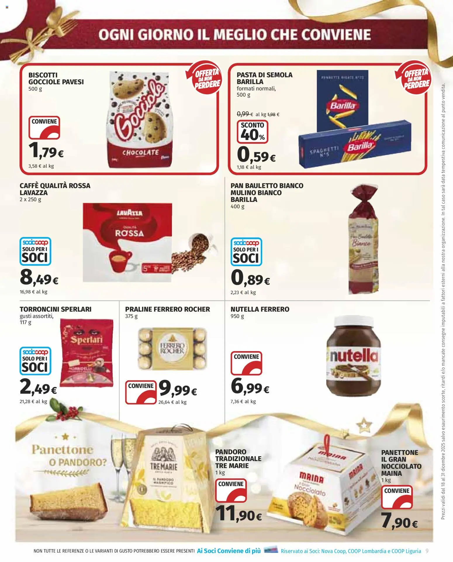 Volantino COOP del 18.12.2025 | Pagina: 9 | Prodotti: Caffè, Nutella, Pandoro, Data