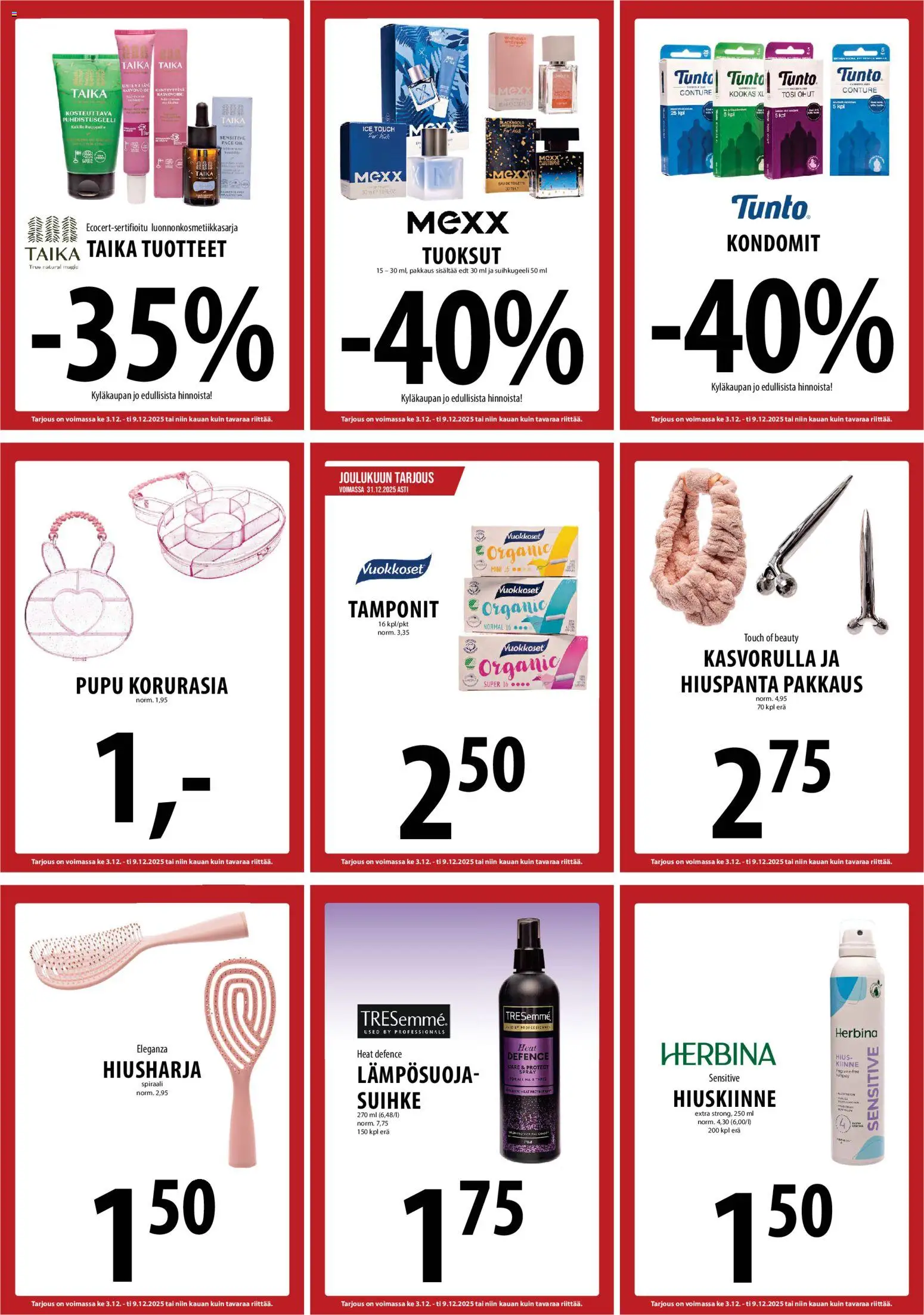 Tuuri tarjoukset – voimassa 03.12.2025 alkaen | Sivu: 21 | Tuotteet: Kasvovoide, Kondomit, Korurasia, Hiusharja