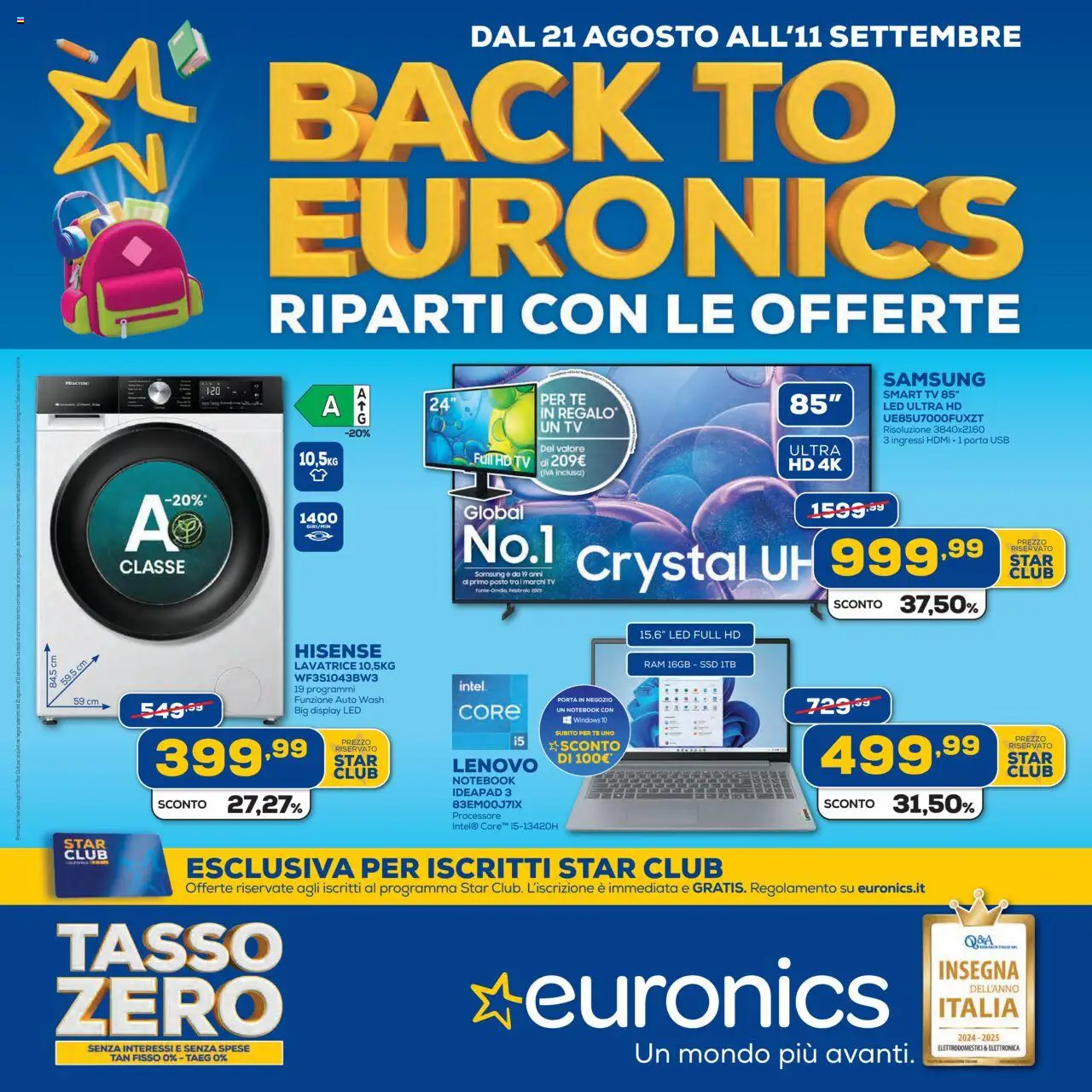 Volantino Euronics del 21.08.2025 | Pagina: 1 | Prodotti: Notebook, Tè, smart TV, Samsung