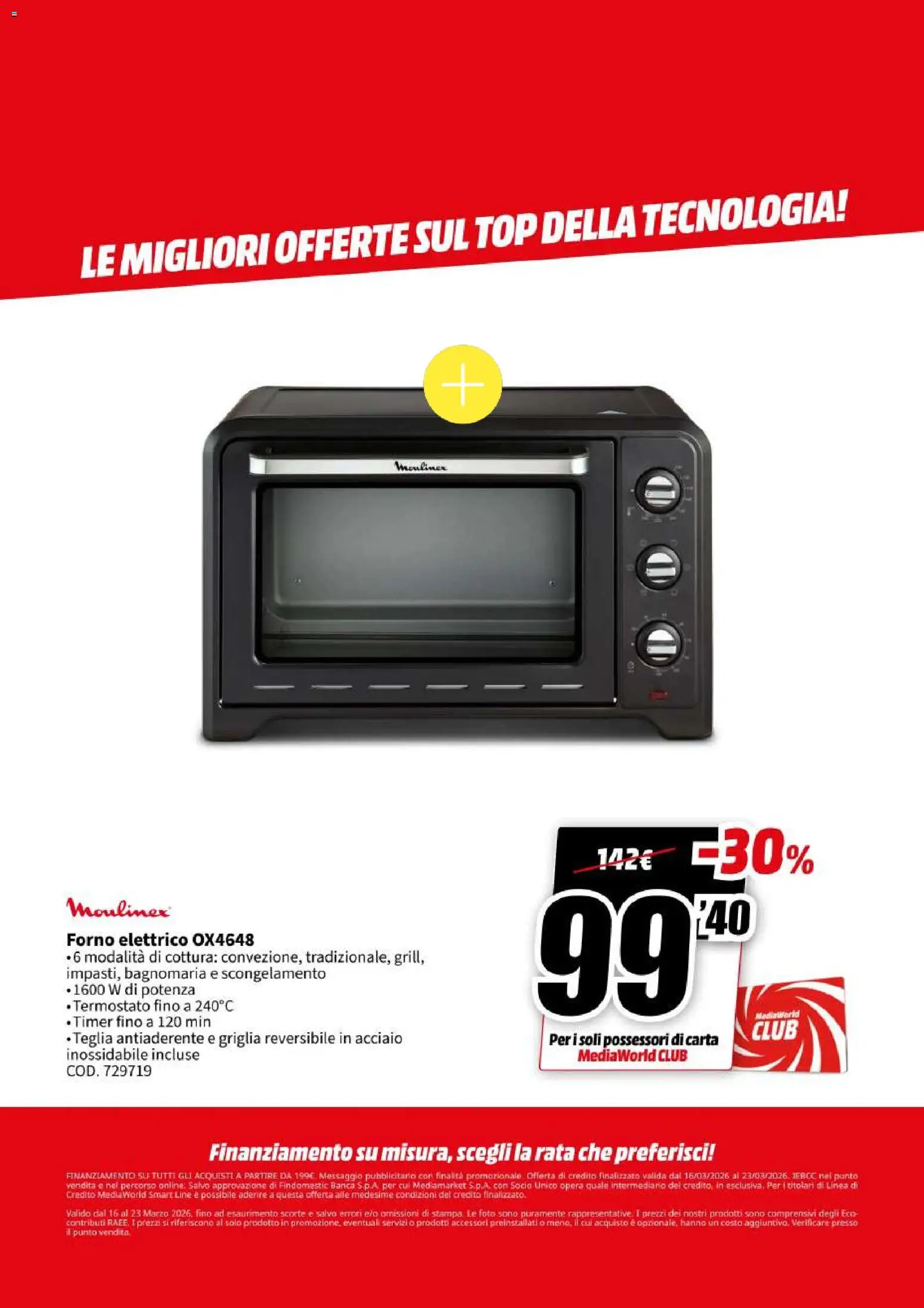 Volantino Media World del 16.03.2026 | Pagina: 50 | Prodotti: Teglia, Forno, Griglia, Forno elettrico