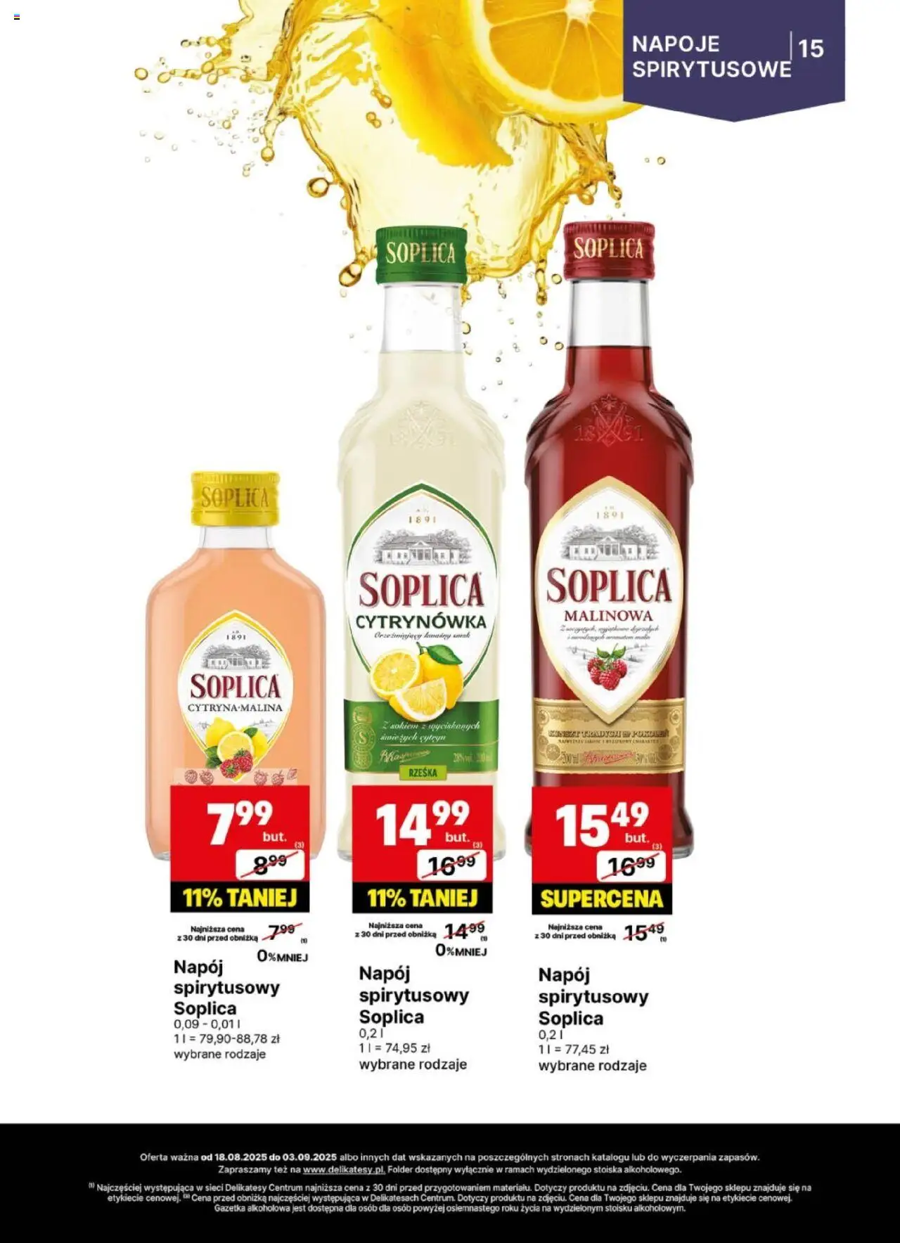 Delikatesy Centrum Gazetka - DeliBarek od 18.08.2025 | Strona: 15 | Produkty: Napoje, Delikatesy