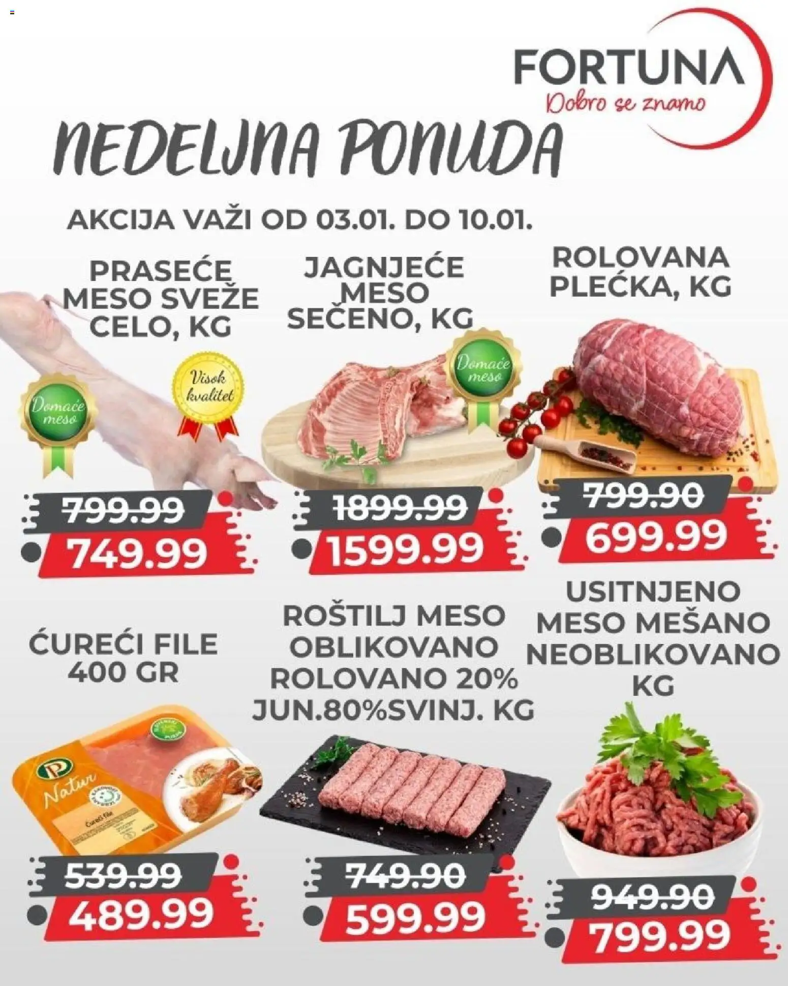 Fortuna Market katalog - važi od 03.01.2026 | Strana: 4 | Proizvode: Ćureći file, Roštilj meso, Roštilj