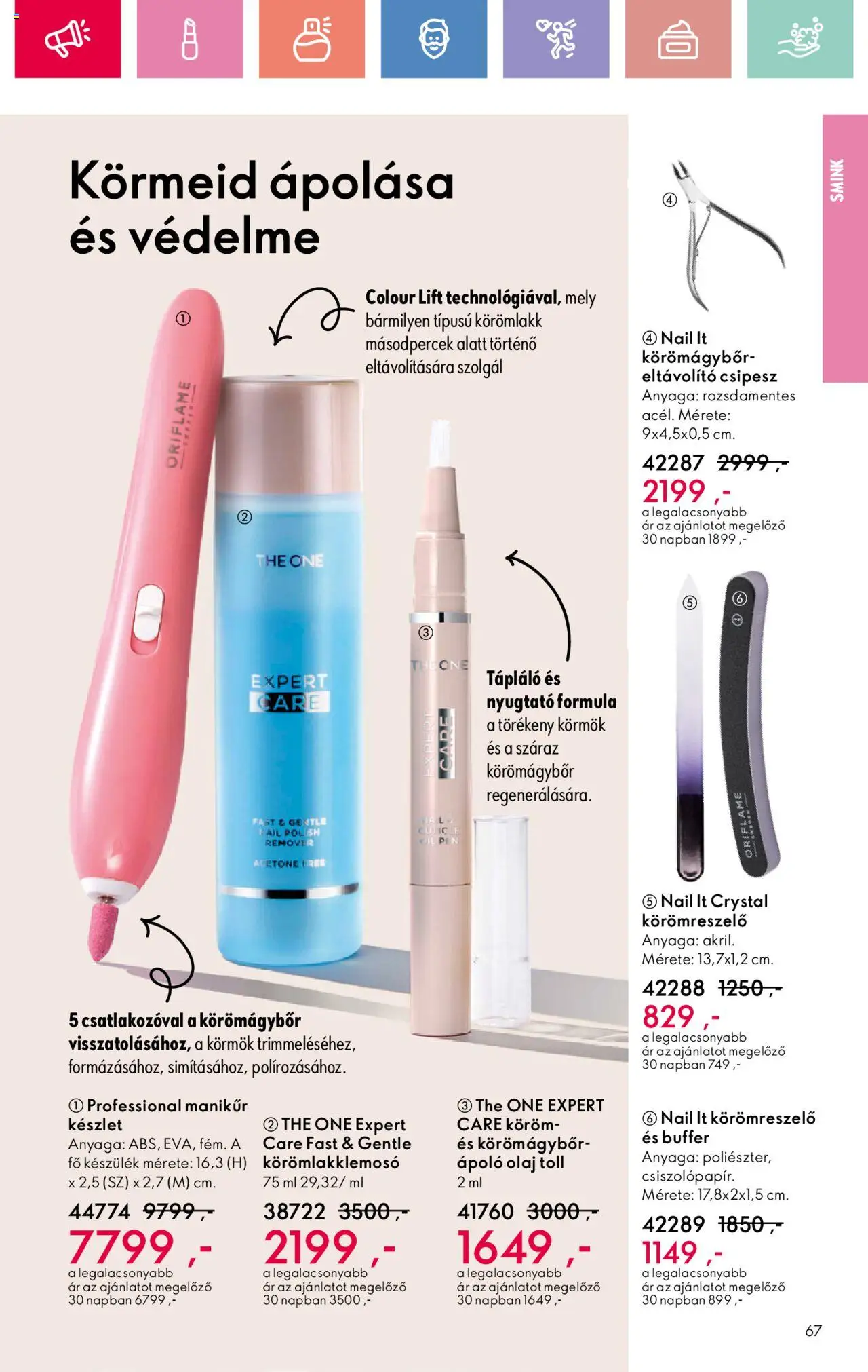Oriflame akciós ujság - amely érvényes a következő dátumtól: 17.08.2025 | Oldal: 67 | Termékek: Manikűr készlet, Körömlakklemosó, Smink, Körömlakk