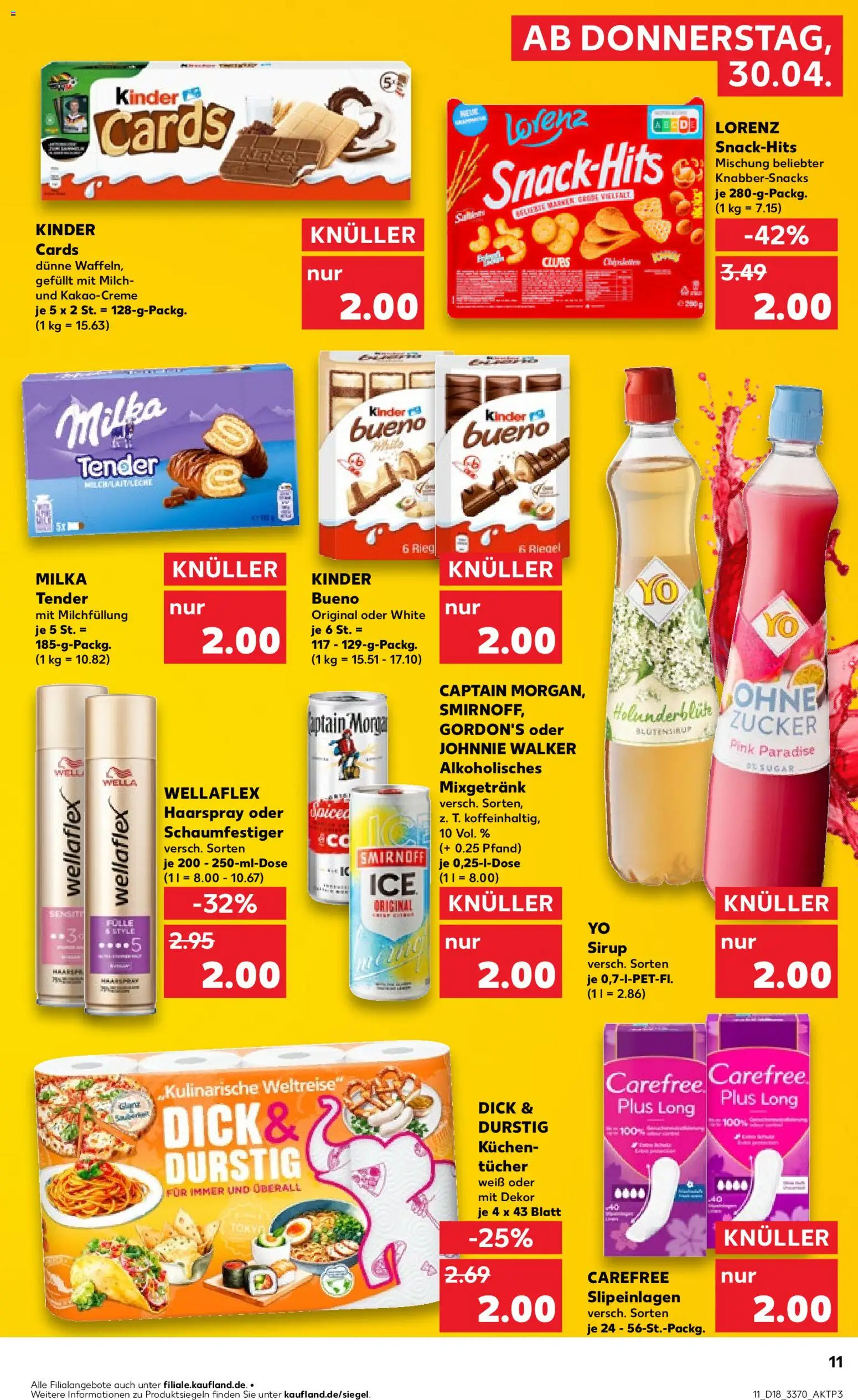 Kaufland Prospekt Berlin	 – gültig ab 30.04.2026 | Seite: 11 | Produkte: Kinder bueno, Zucker, Smirnoff, Johnnie walker
