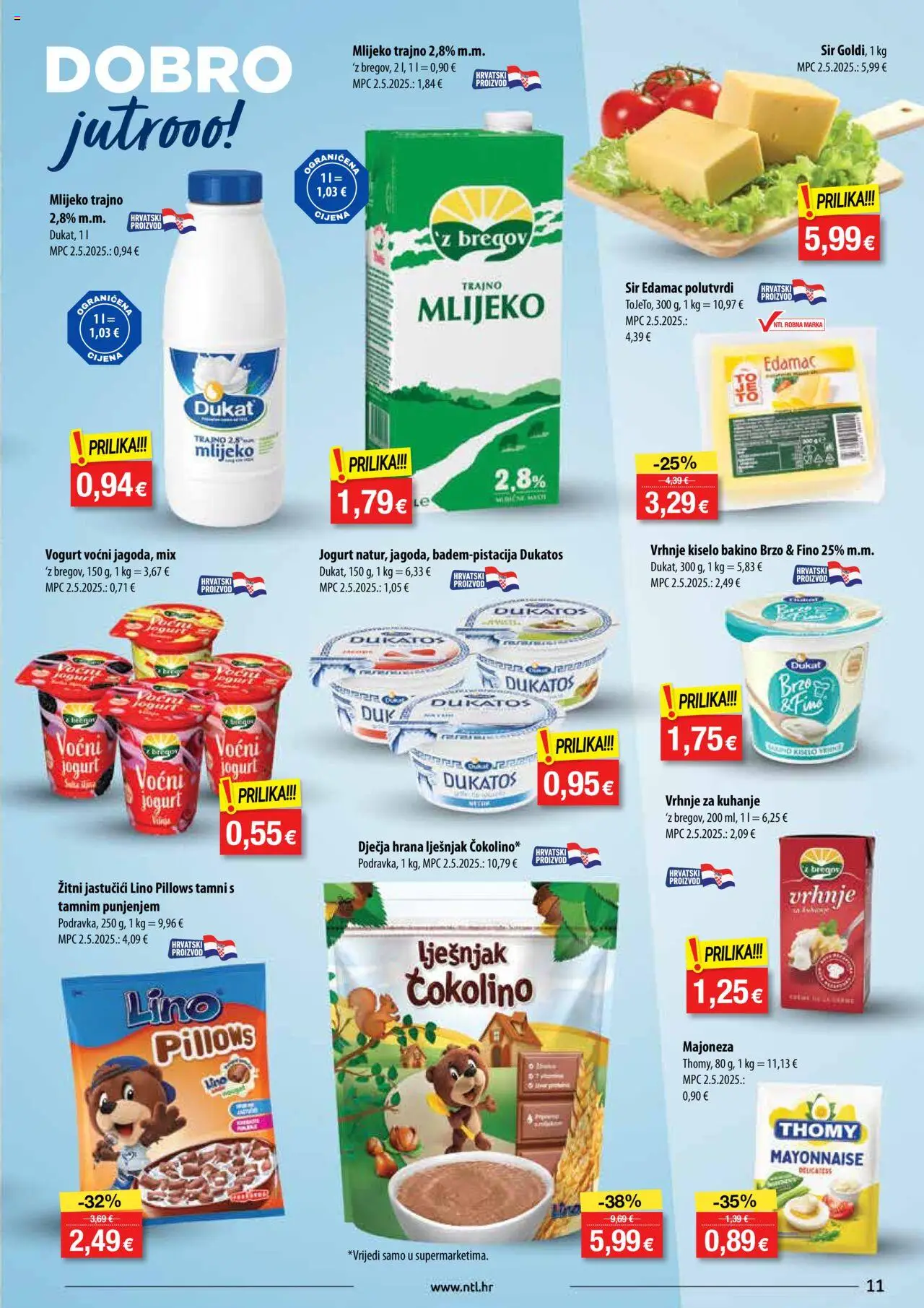 NTL katalog | vrijedi od 13.08.2025 | Stranica: 11 | Proizvodi: Vrhnje za kuhanje, Mlijeko, Sir, Voćni jogurt