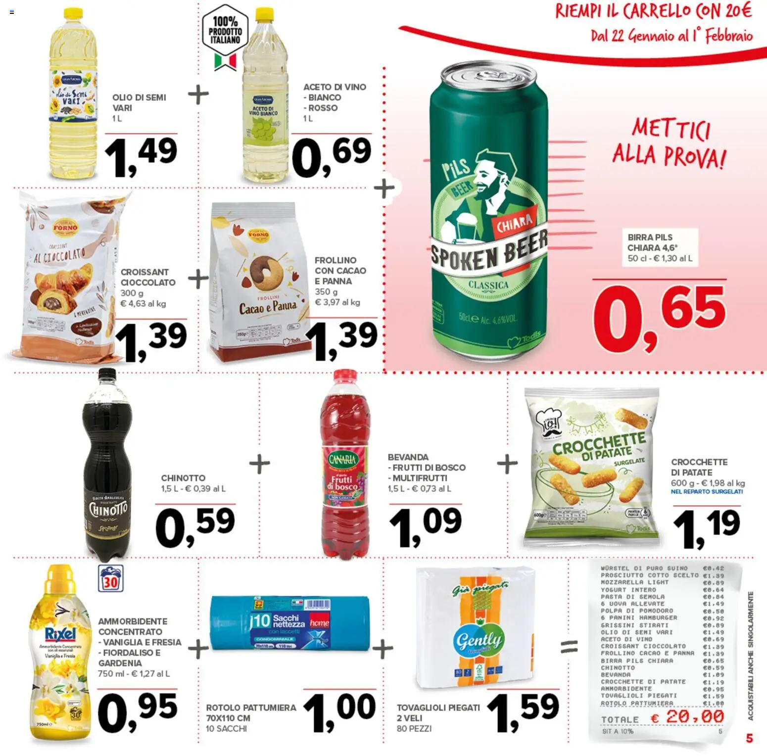 Volantino Todis del 22.01.2026 | Pagina: 5 | Prodotti: Cioccolato, Birra, Olio, Vino