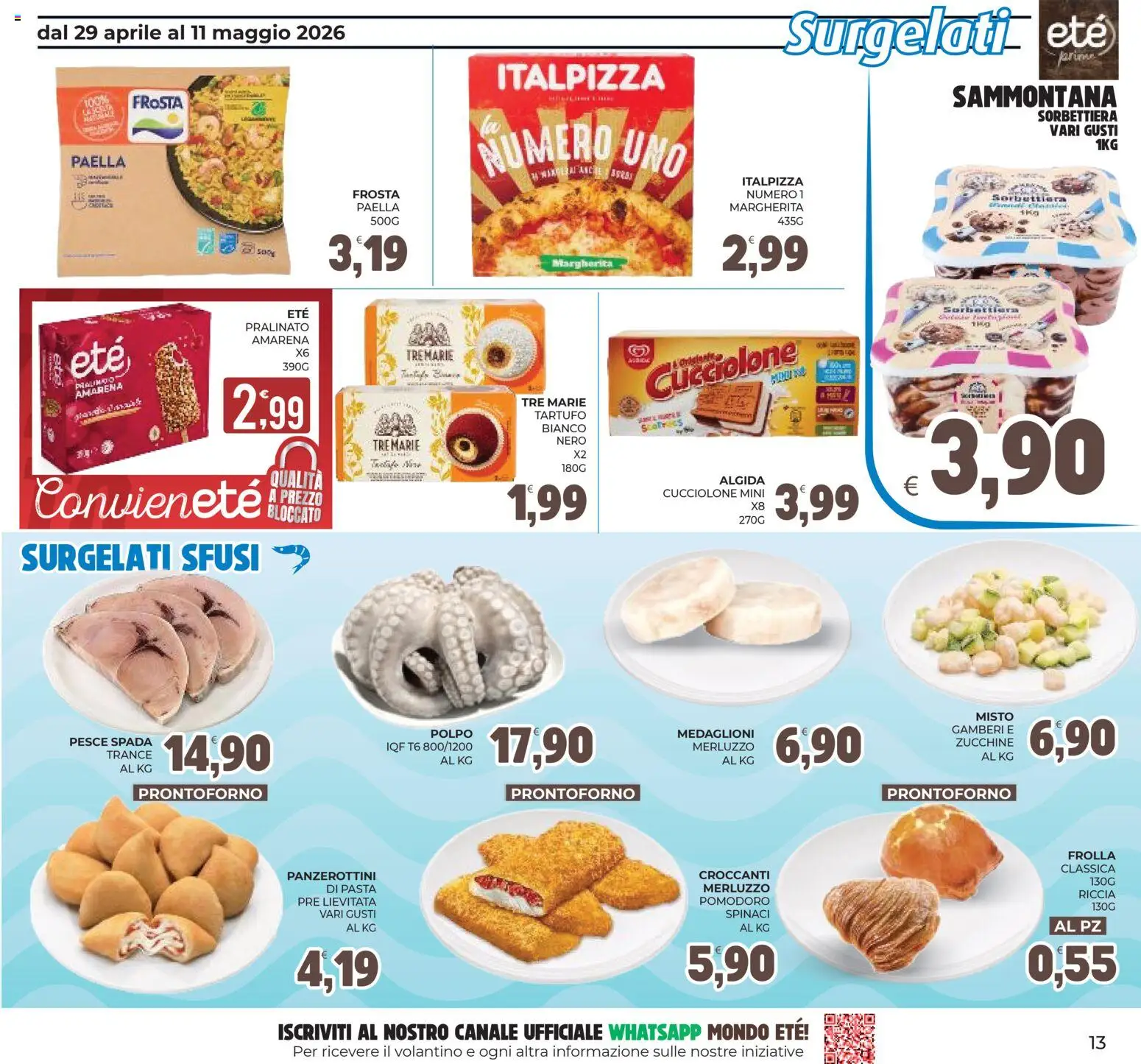 Volantino Eté del 29.04.2026 | Pagina: 13 | Prodotti: Pesce, Gamberi, Pasta, Spinaci