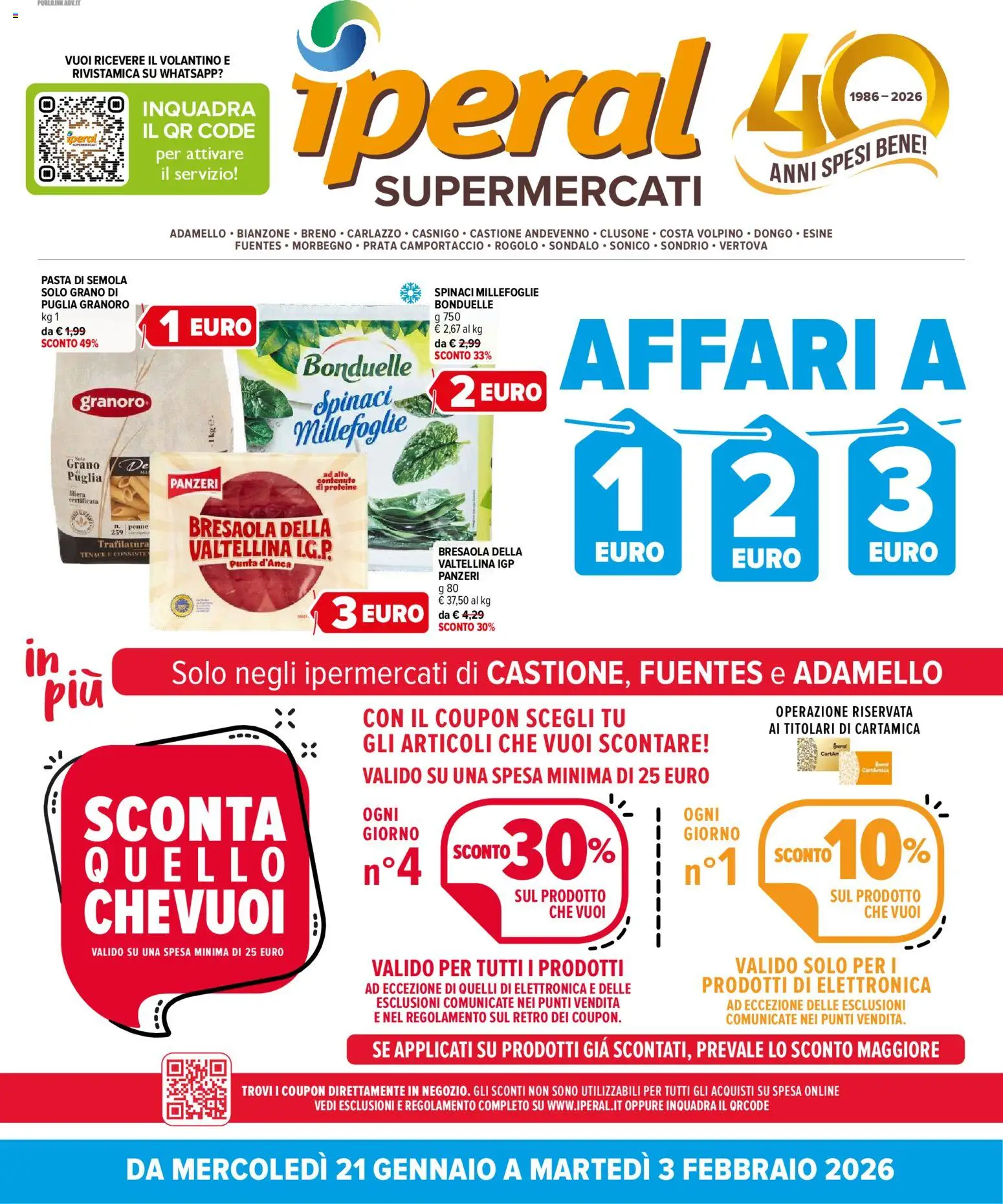 Volantino Iperal del 21.01.2026 | Pagina: 1 | Prodotti: Bresaola, Pasta, Spinaci, Penne
