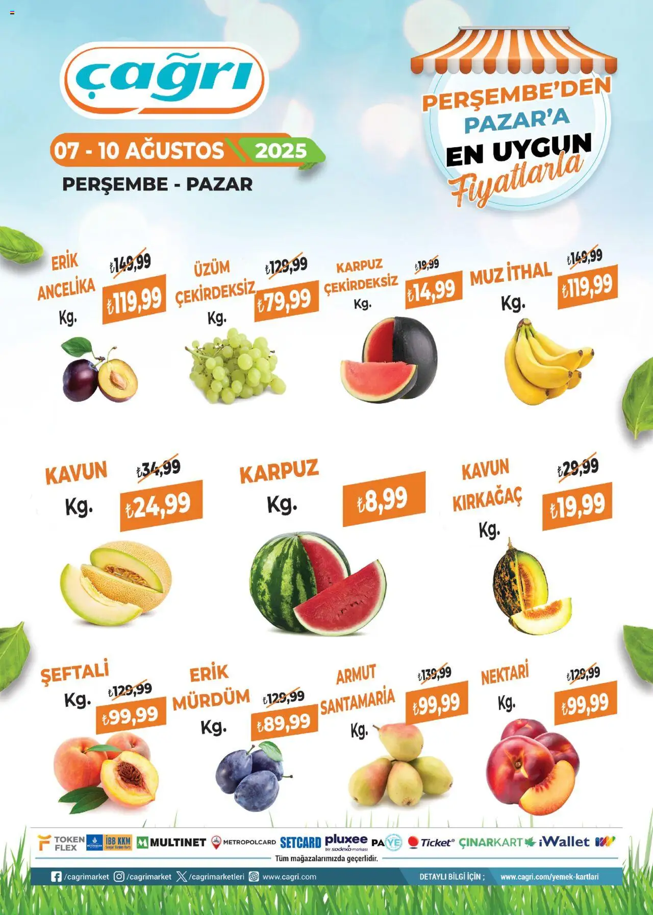 Çağrı Market Manav Katalog - 07.08.2025 tarihinden itibaren geçerlidir | Sayfa: 1 | Ürünler: Muz, Üzüm, Armut, Kavun
