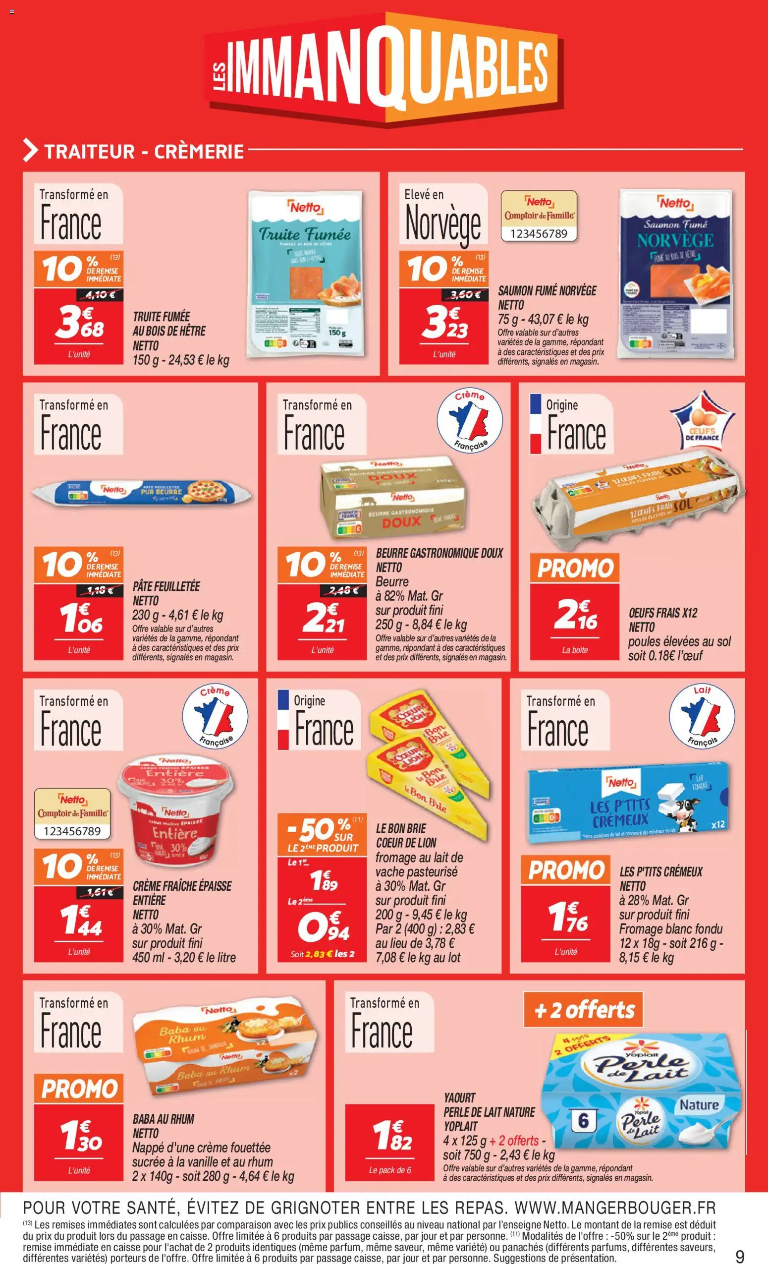 {H1} | Page: 9 | Produits: Nappe, Beurre, Yaourt, Brie