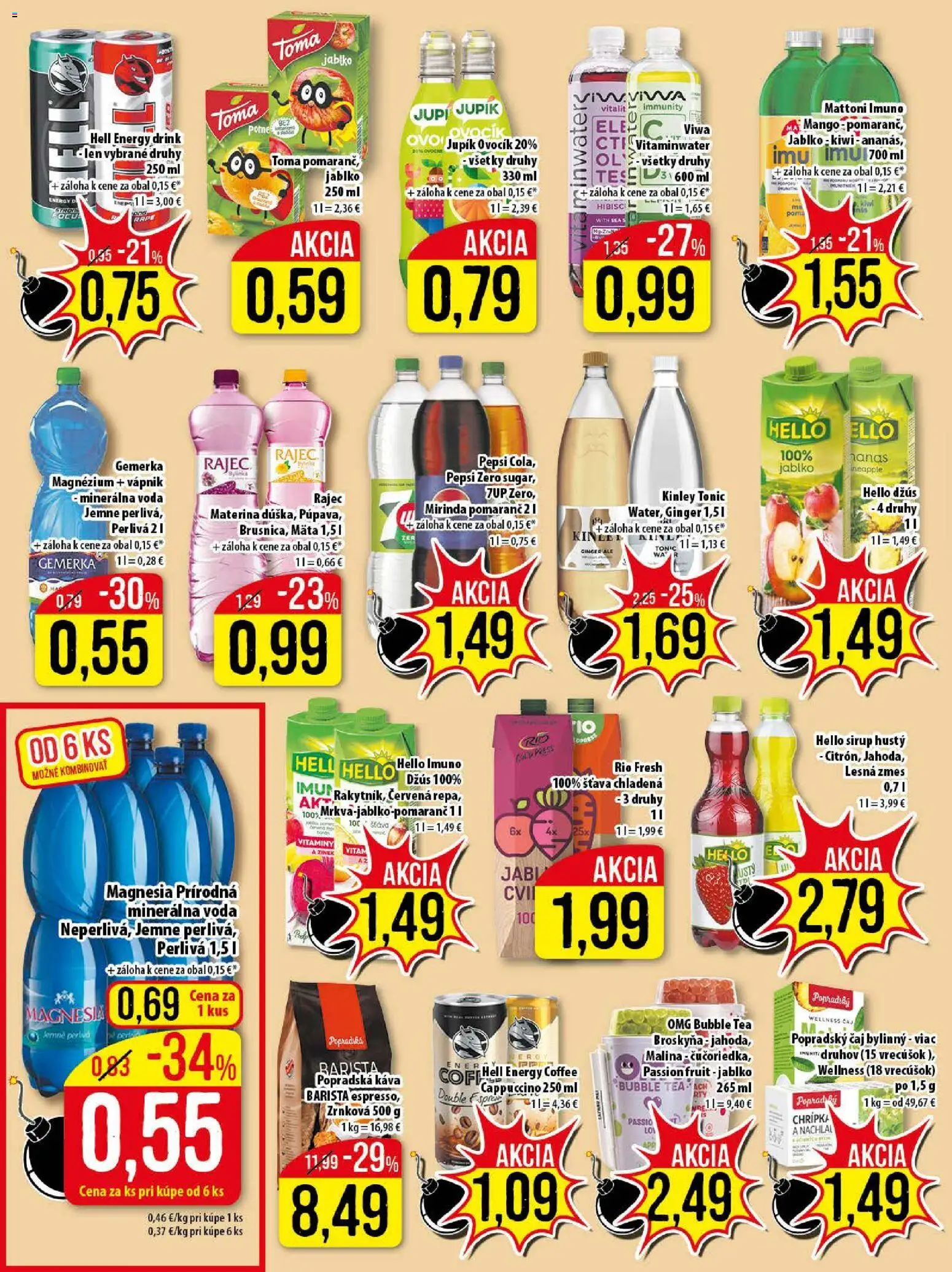 Nové Klas akcie – leták je platný od 16.02.2026 | Strana: 21 | Produkty: Džús, Rajec, Pepsi, Gemerka