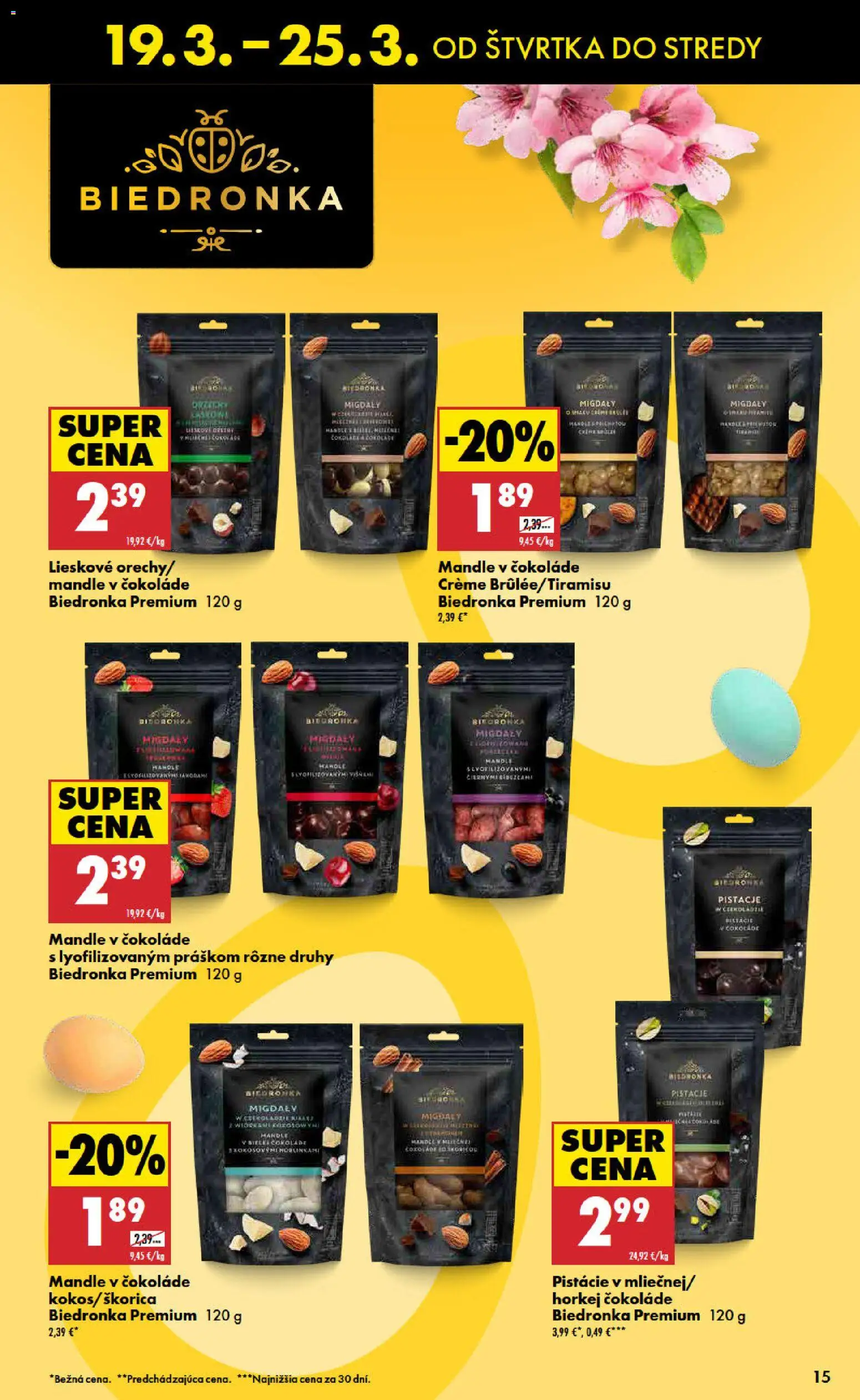 Nové Biedronka akcie – leták je platný od 19.03.2026 | Strana: 15 | Produkty: Pistácie, Mandle