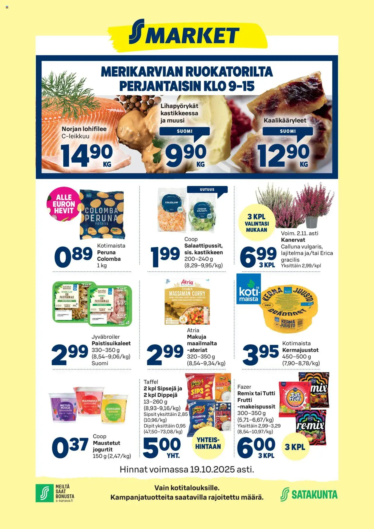 S-market Merikarvia – voimassa 15.10.2025 alkaen | Sivu: 1 | Tuotteet: Curry, Juusto, Kerma, Salaatti
