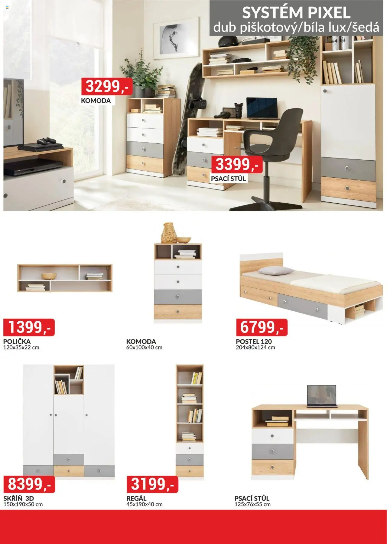 BAUMAX leták - Moderní styl, dostupná cena od 01.08.2025 | Strana: 2 | Produkty: Postel, Komoda, Psací stůl, Skříň