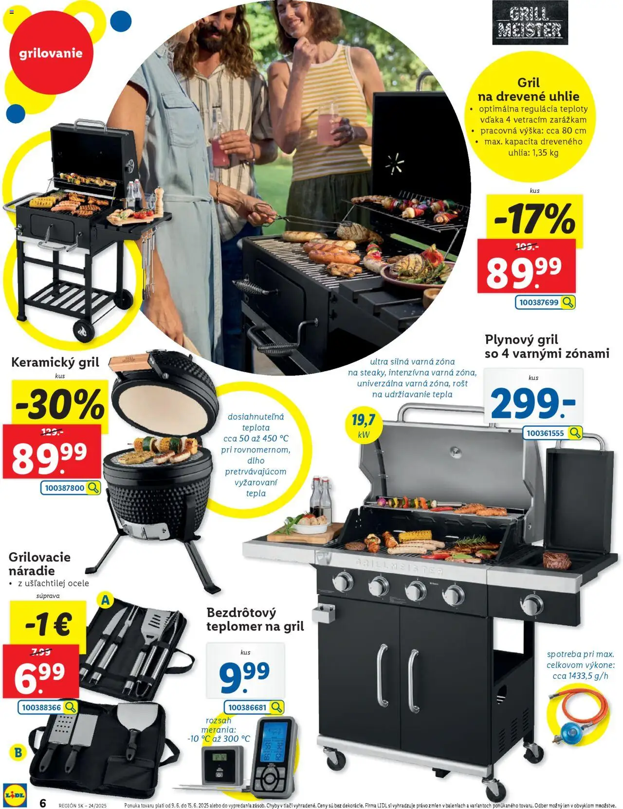 Lidl online magazín │ platný od 09.06.2025 | Strana: 6 | Produkty: Gril, Náradie, Teplomer, Gril na drevené uhlie