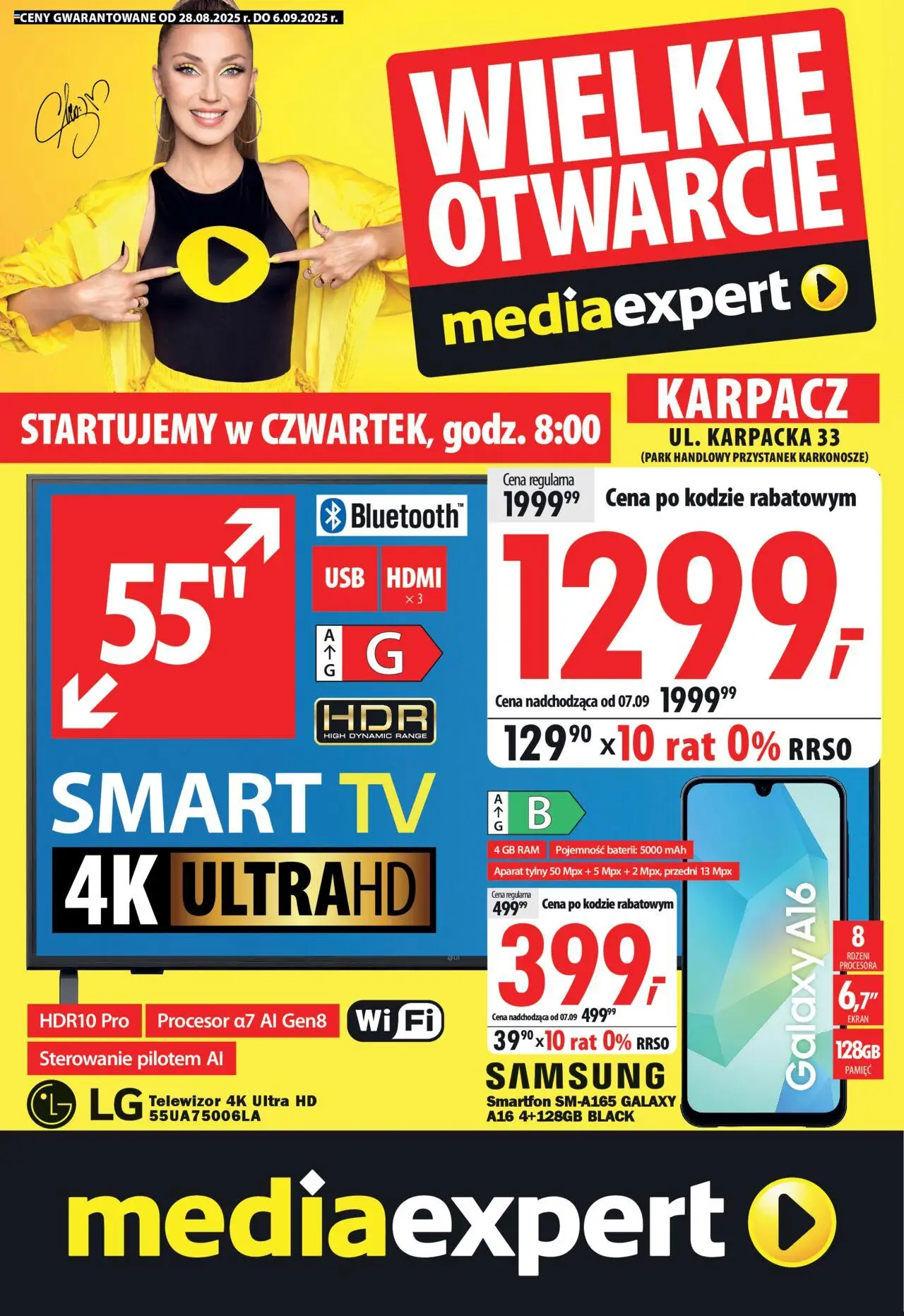 Mediaexpert Gazetka - Wielkie otwarcie Karpacz, Karpacka 33 od 28.08.2025 | Strona: 1 | Produkty: Smartfon, Telewizor