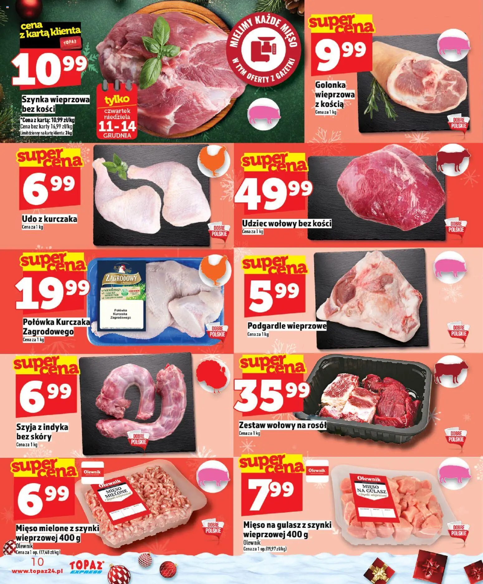 Topaz Gazetka - Express od 11.12.2025 | Strona: 10 | Produkty: Mięso mielone z szynki, Mięso, Szynka, Mięso na gulasz