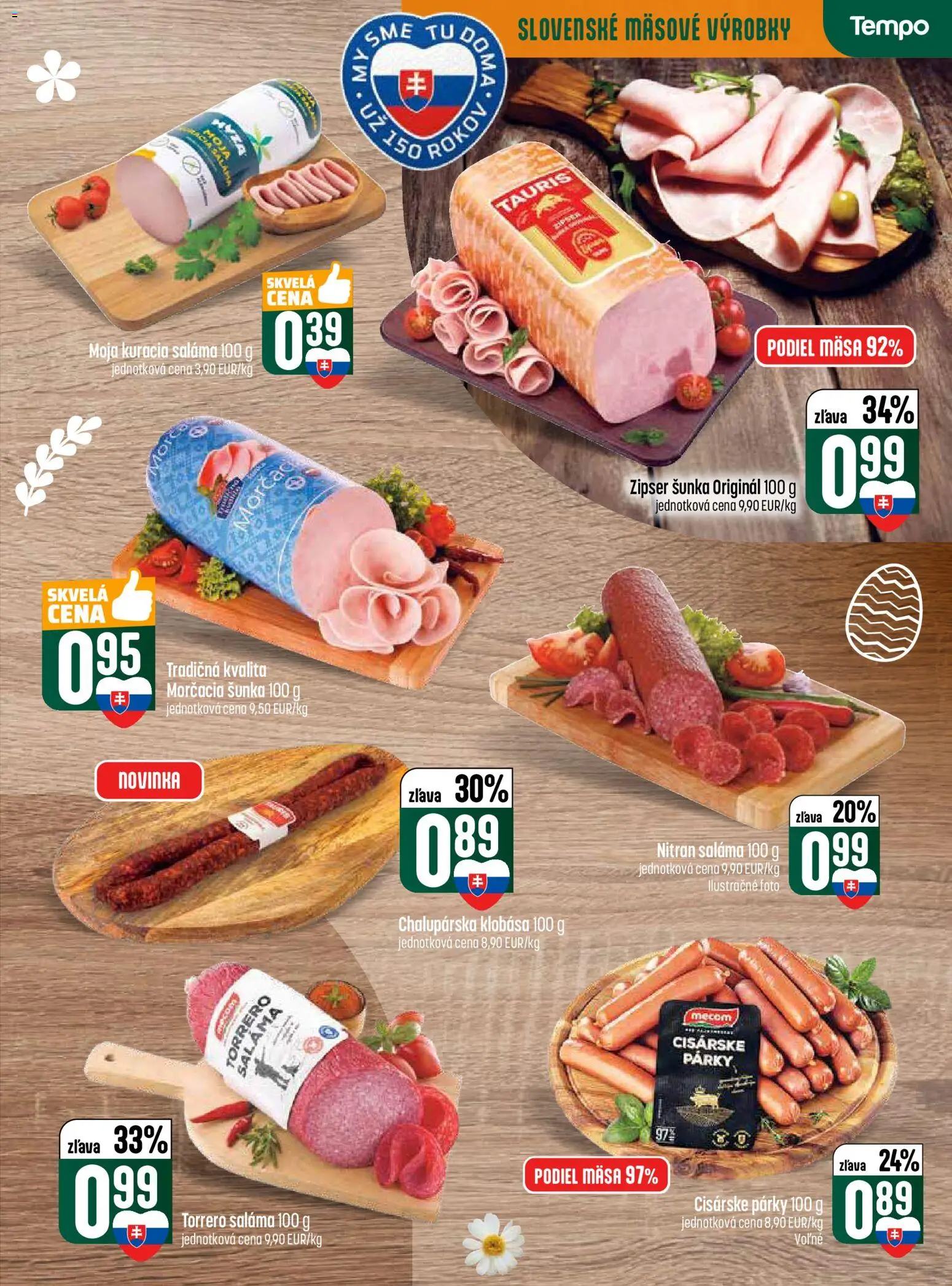 Nové COOP Jednota akcie – leták je platný od 26.03.2026 | Strana: 3 | Produkty: Saláma, Šunka, Klobása, Párky