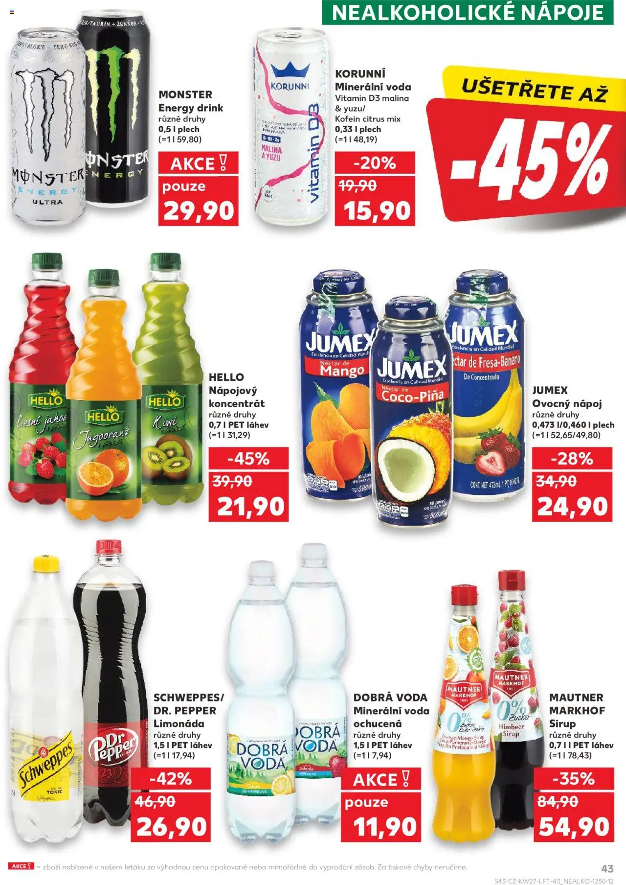 Kaufland leták od 02.07.2025 | Strana: 43 | Produkty: Mango, Monster Energy, Tonic, Láhev