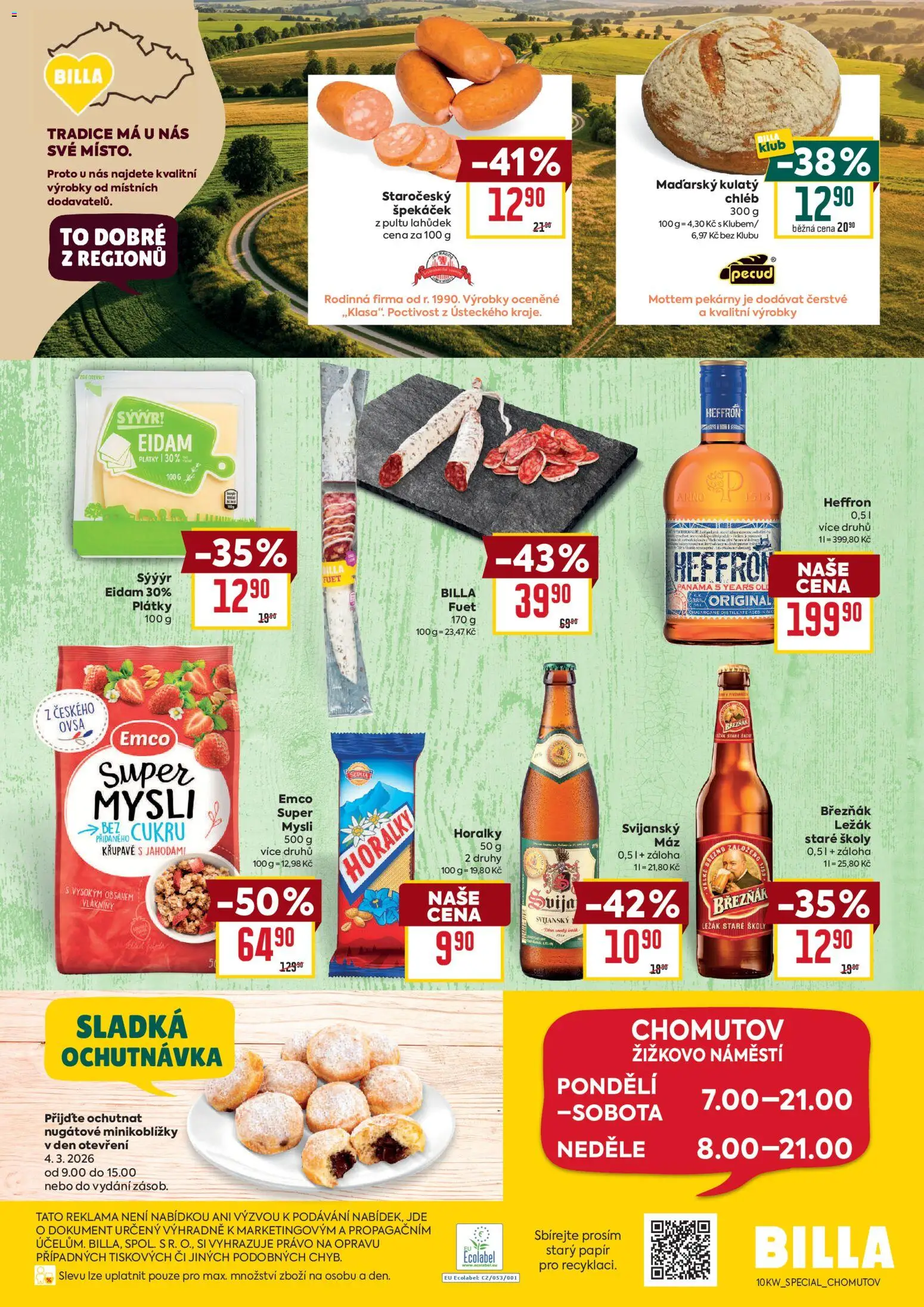 Billa leták - Chomutov od 04.03.2026 | Strana: 4 | Produkty: Chléb, Heffron, Horalky, Eidam