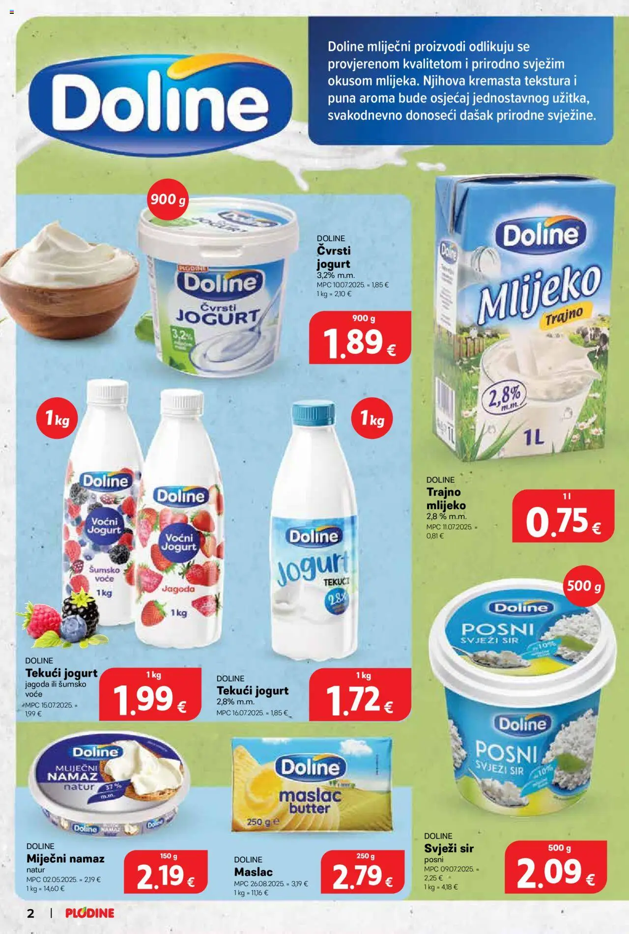 Plodine katalog | vrijedi od 22.10.2025 | Stranica: 2 | Proizvodi: Mlijeko, Jogurt, Trajno mlijeko, Namaz
