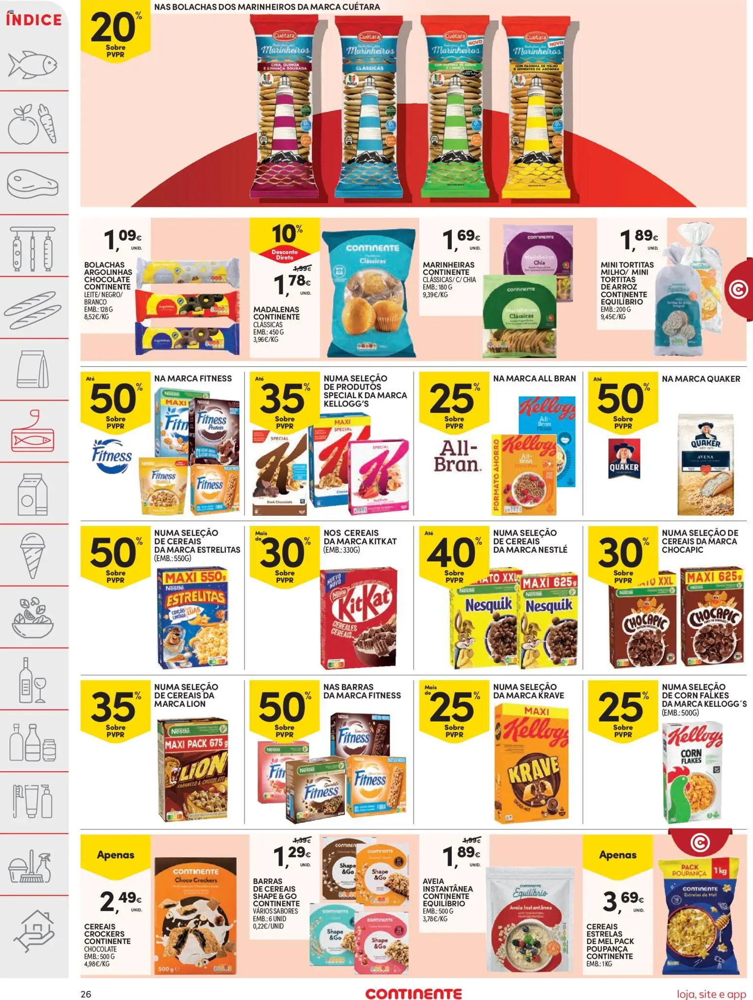 Continente folheto │ válido de 06.01.2026 | Página: 26 | Produtos: Barras de cereais, Marinheiras chia, Quinoa, Chocolate